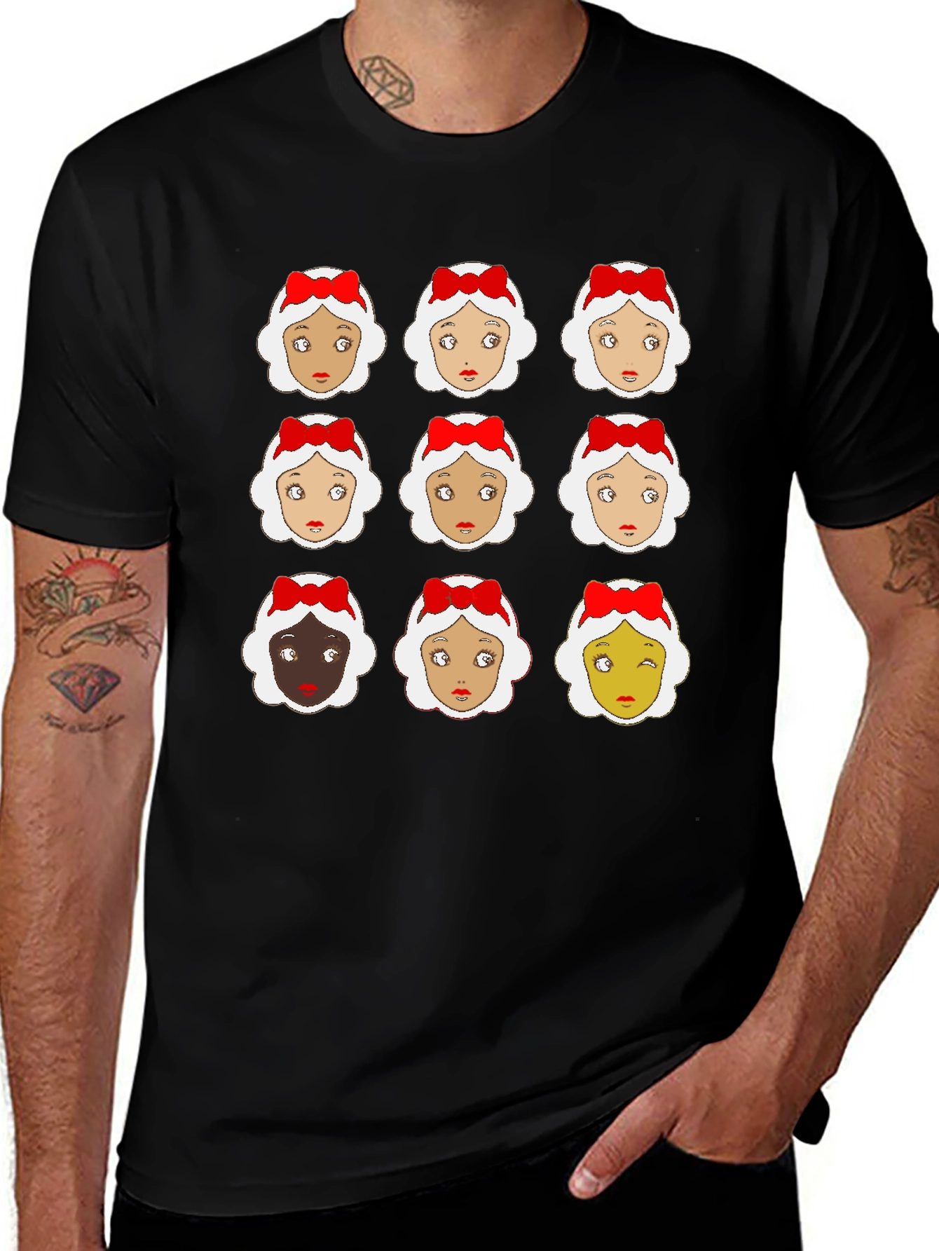 Snow White Faces Graphic T-Shirt - Black