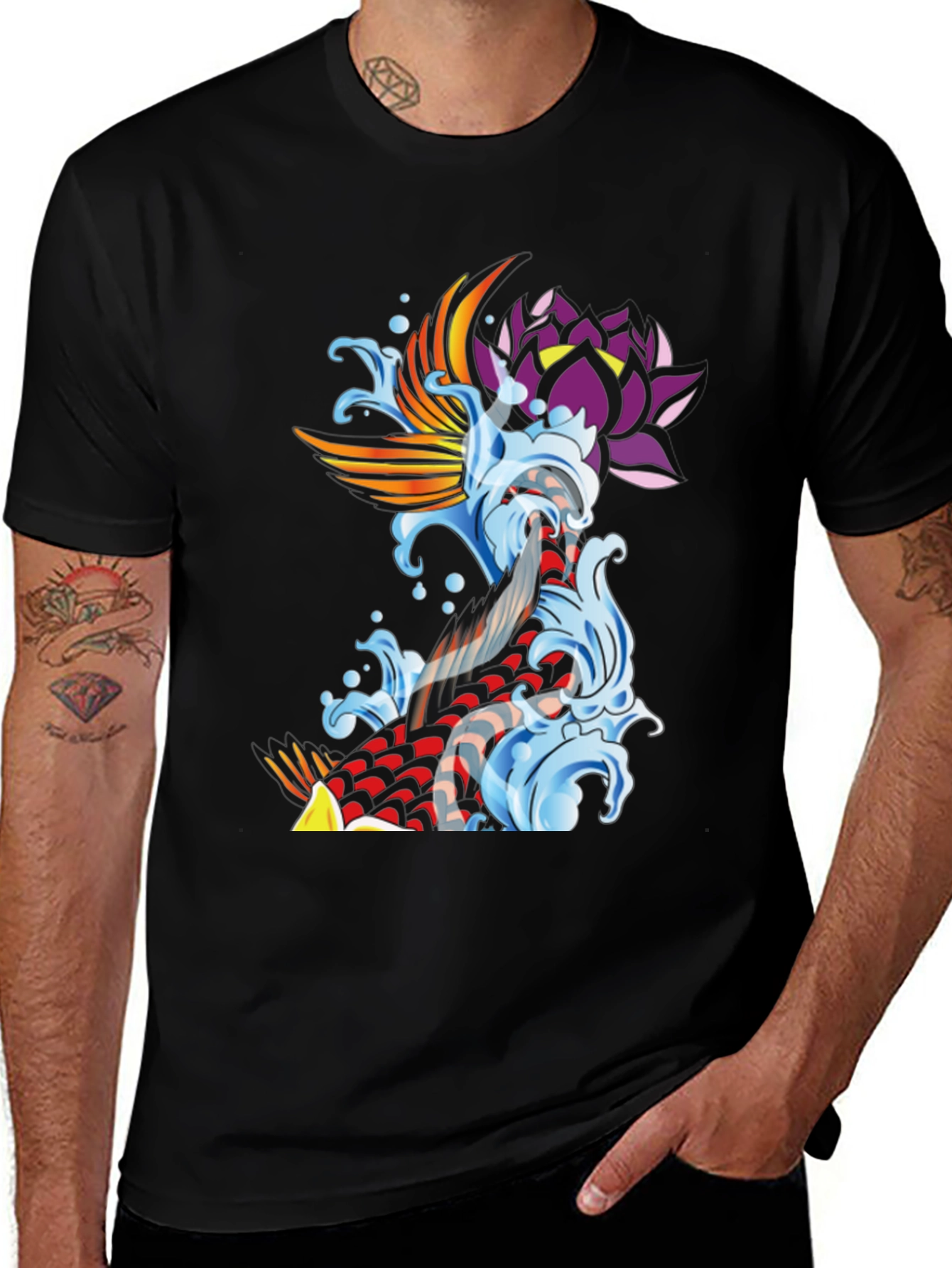 Variant 15 of Koi Fish Lotus Graphic Tee - Black