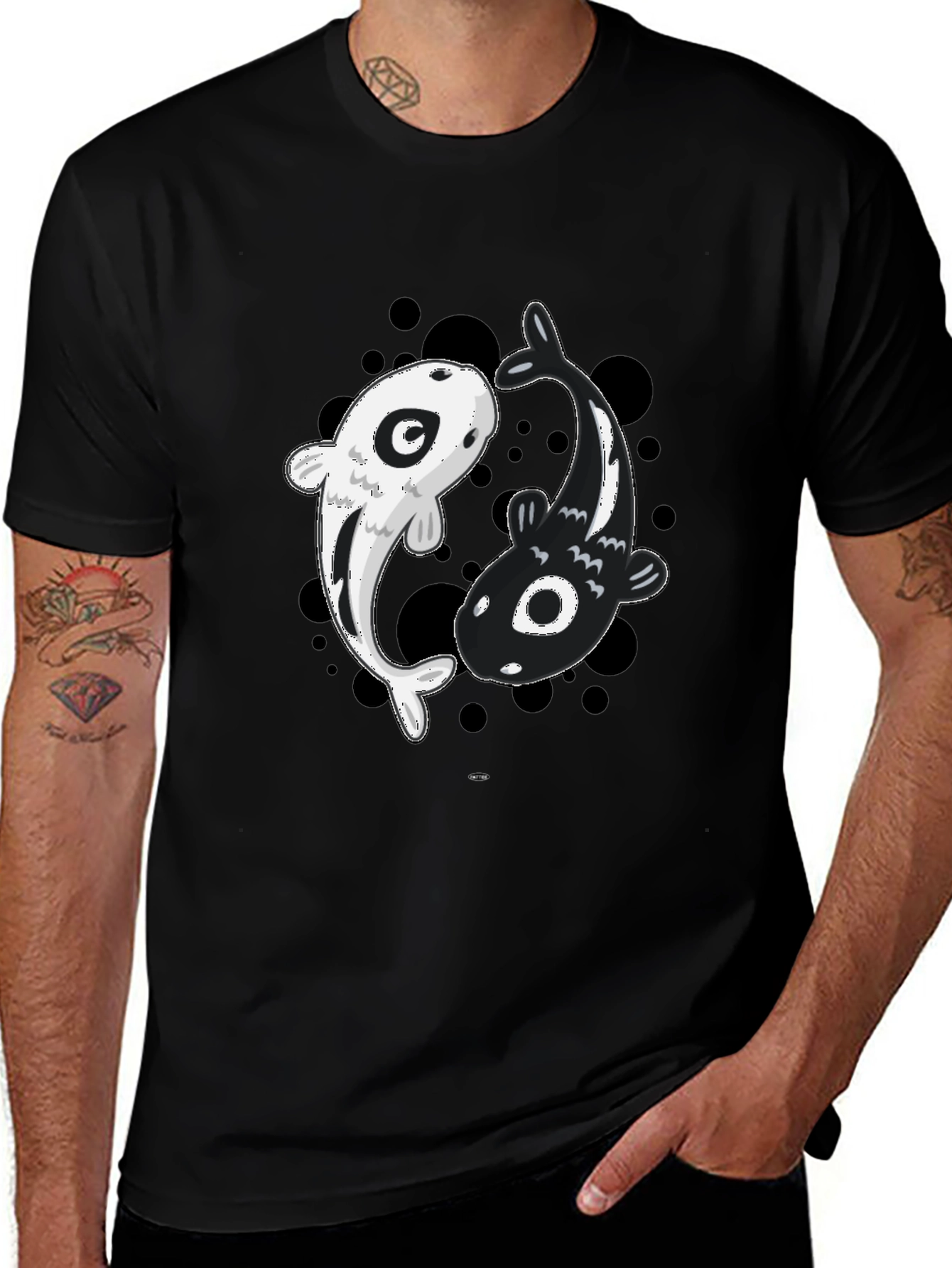 Variant 20 of Yin Yang Koi Fish Graphic Tee - Black