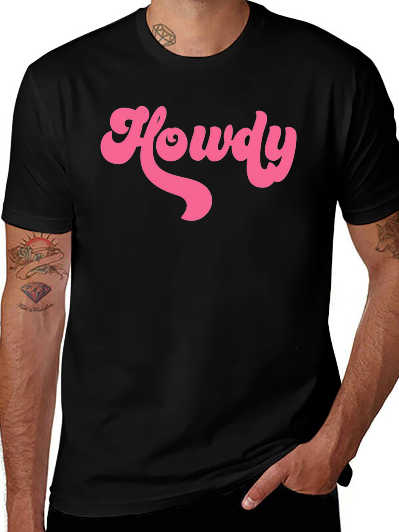 Variant 3 of Howdy T-Shirt - Retro Pink Graphic on Black Tee