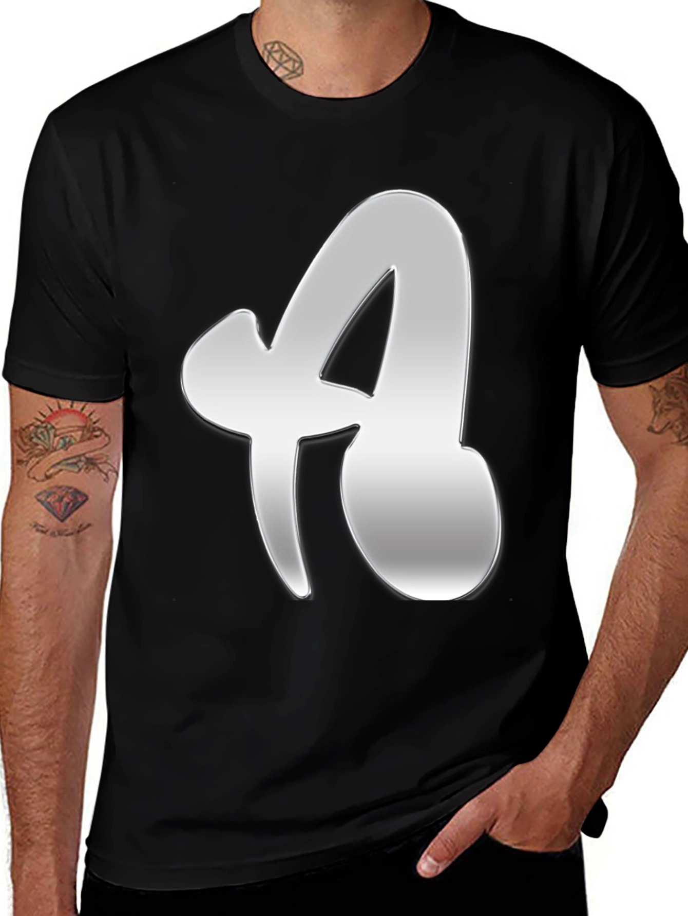 Variant 9 of Black T-Shirt with Silver Letter A Design
