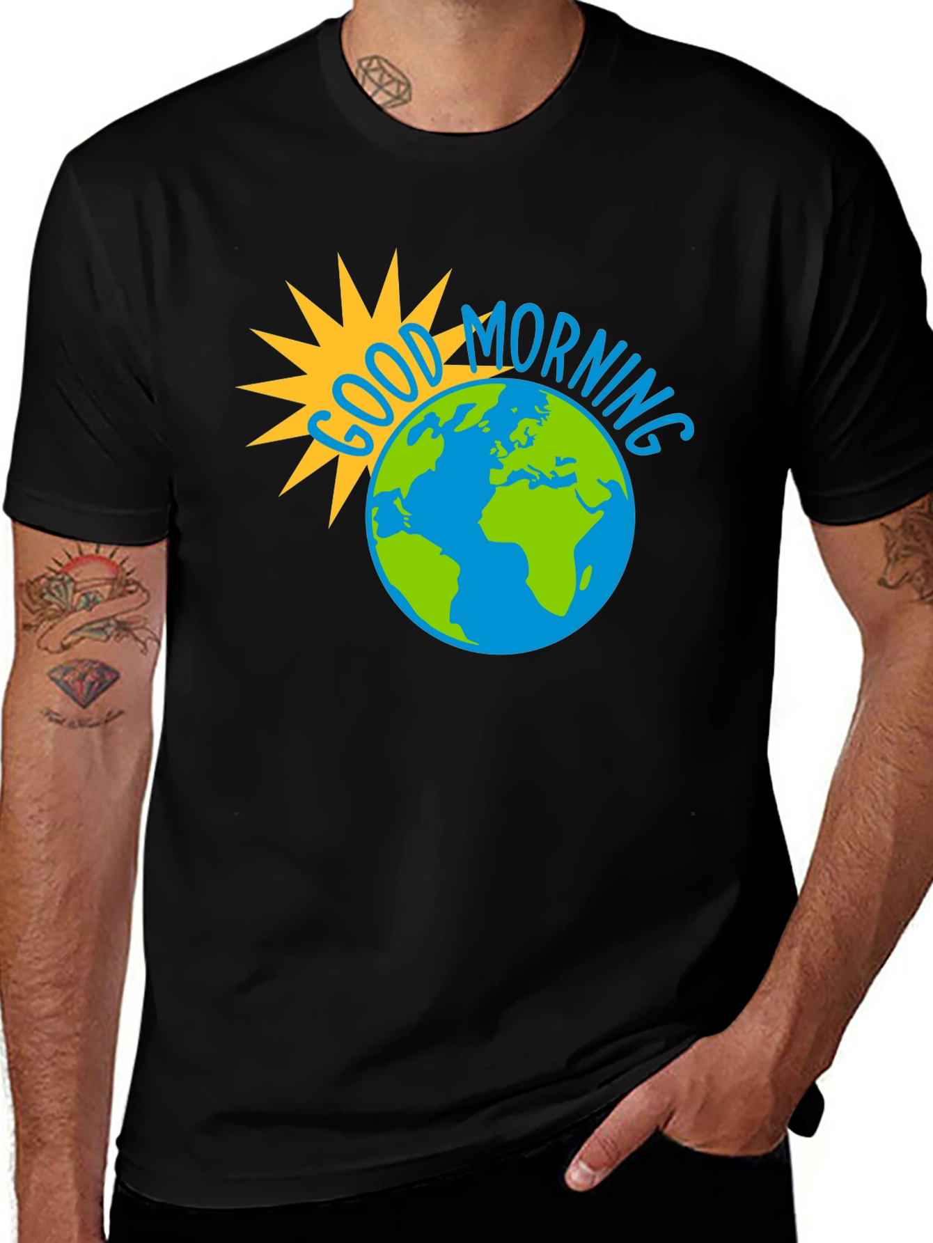 Variant 9 of Good Morning World Graphic Tee - Black