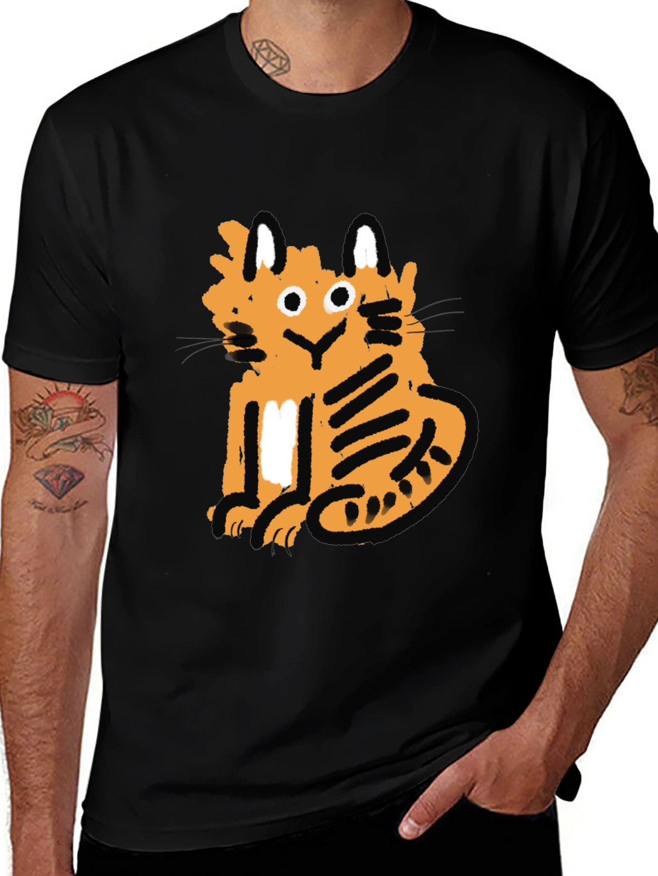Variant 12 of Cartoon Tiger Graphic Tee - Black Cotton Blend