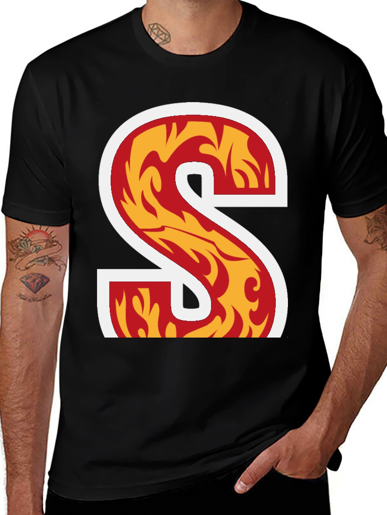Variant 4 of Fiery Letter S Graphic Tee - Bold Statement Shirt