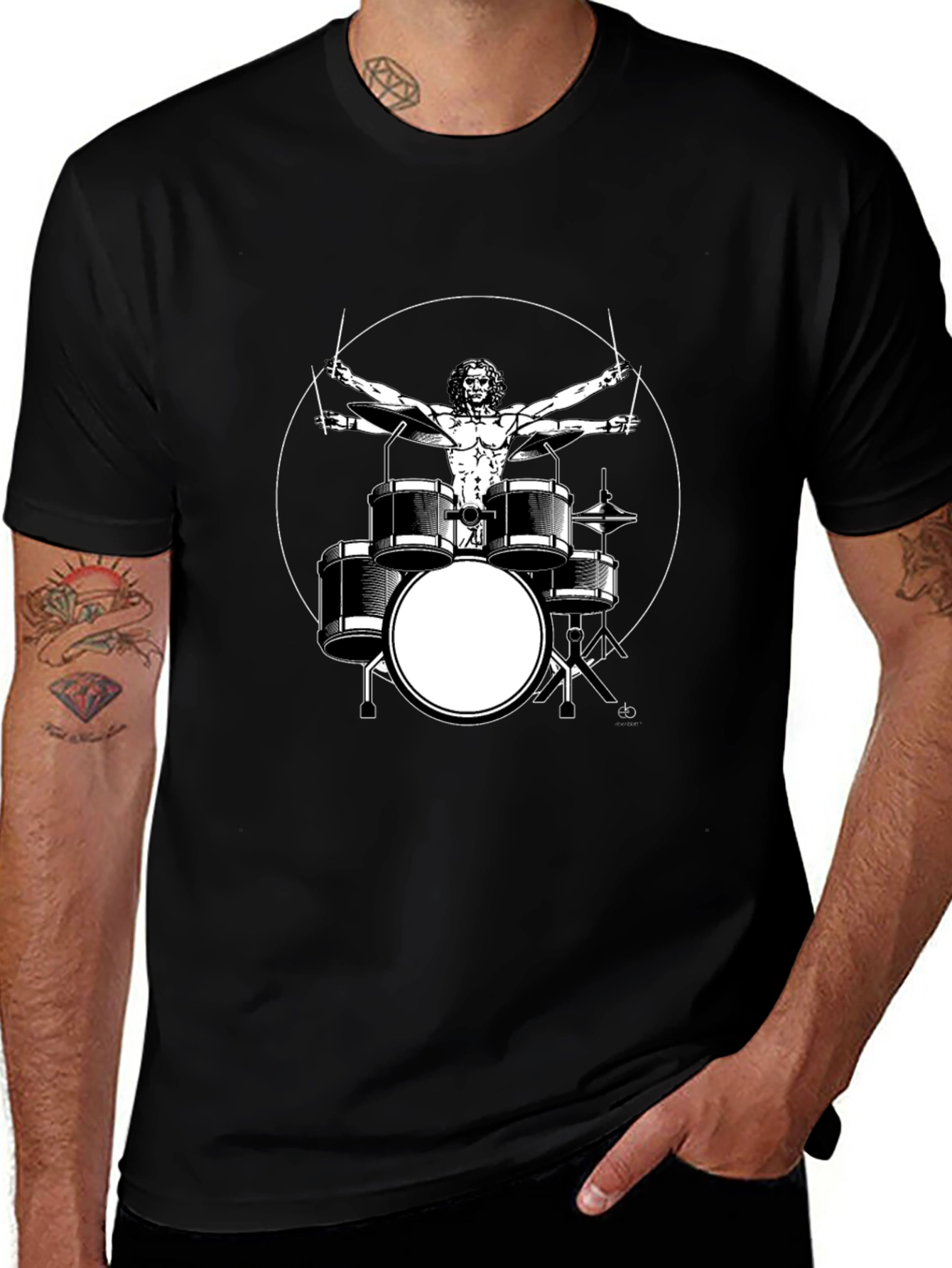 Variant 7 of Vitruvian Drummer Black T-Shirt