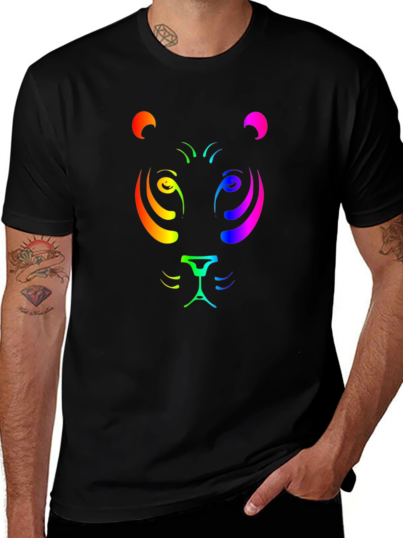 Variant 15 of Rainbow Tiger Graphic T-Shirt - Men's Black Tee