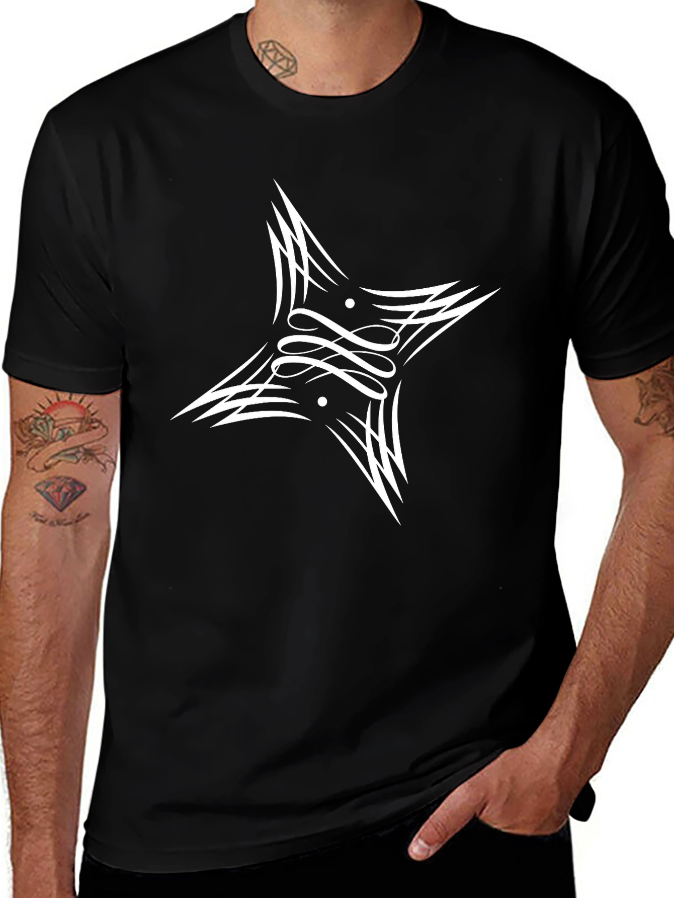 Variant 10 of Men's Black Graphic Tee - Abstract Star Design