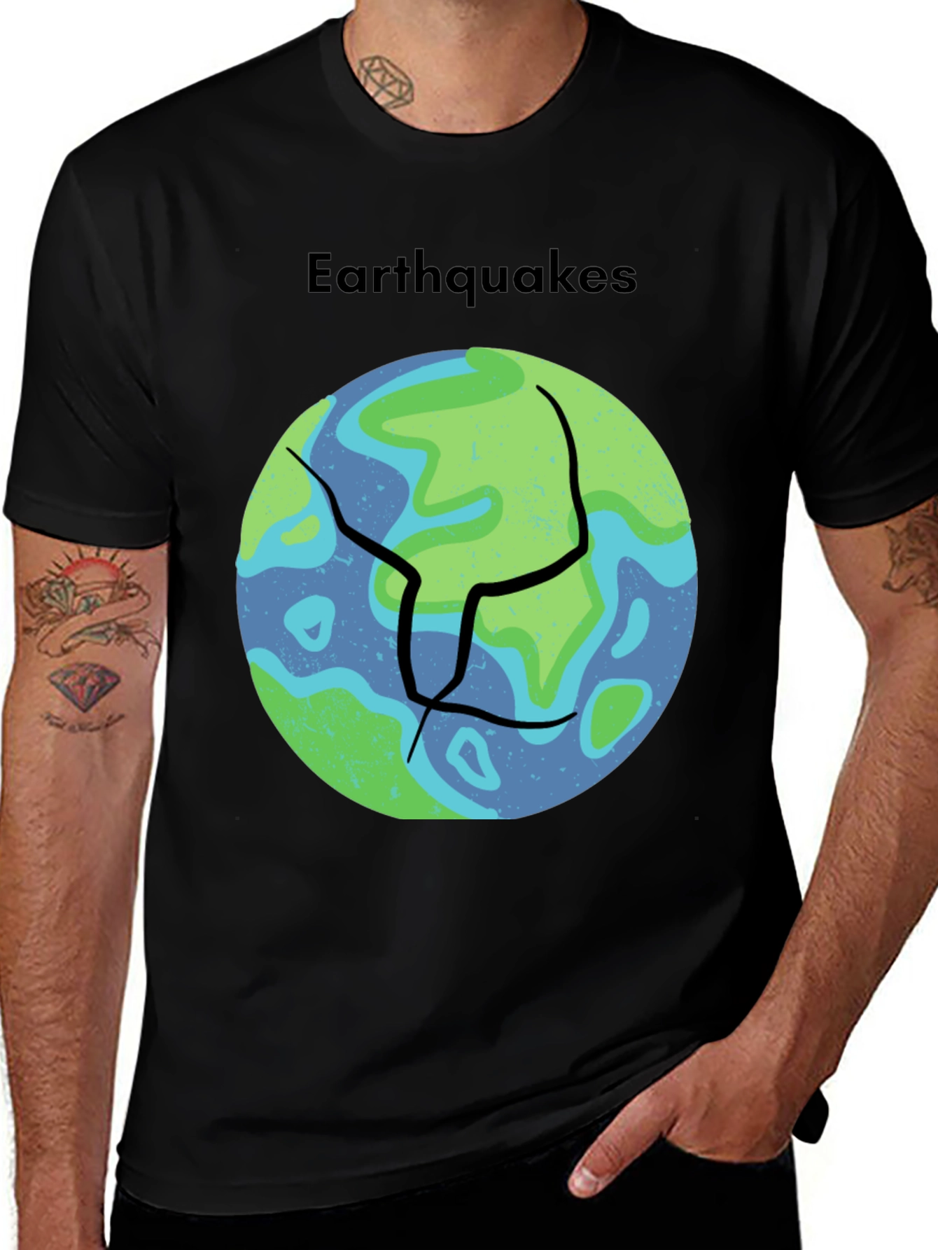 Variant 6 of Earthquakes Graphic Tee - Black Crew Neck T-Shirt