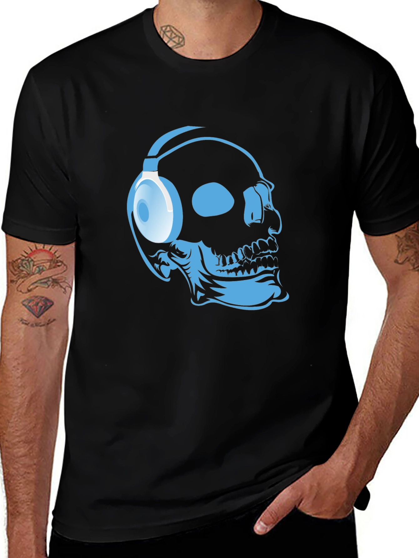 Variant 17 of Skull Headphones Graphic Black T-Shirt