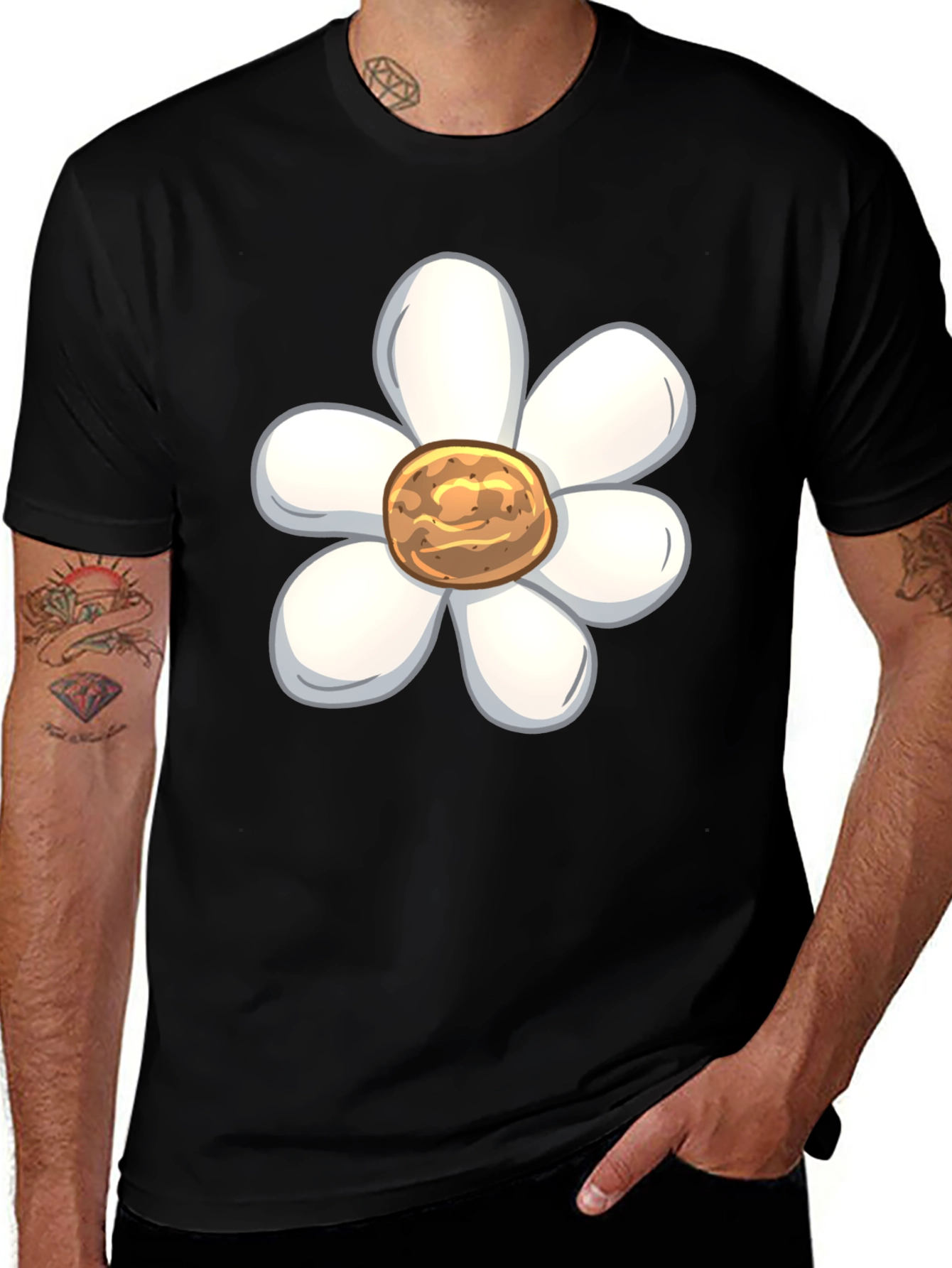 Variant 11 of Black Flower T-Shirt - Casual Wear