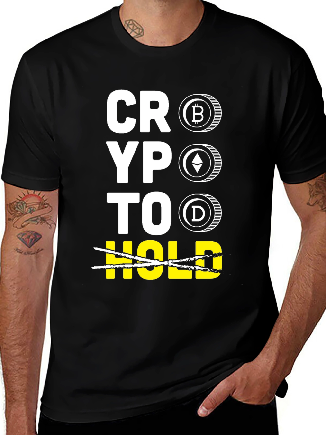 Variant 21 of Crypto HOLD T-Shirt - Bitcoin, Ethereum, Dogecoin