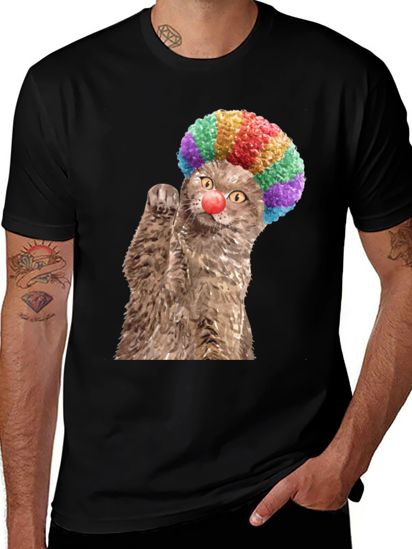 Variant 11 of Clown Cat Graphic Tee - Men's Black T-Shirt