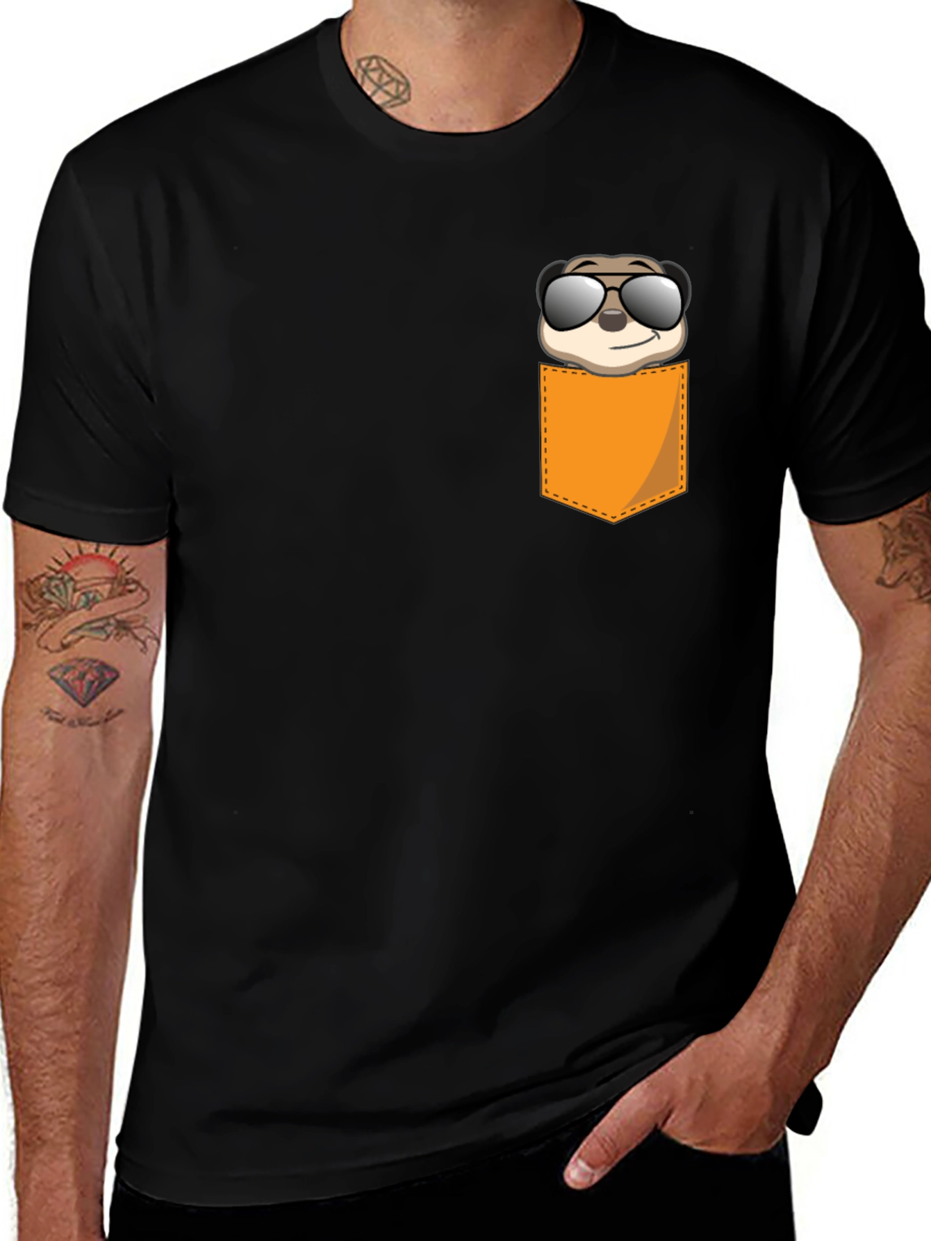 Variant 11 of Cool Meerkat Pocket Tee - Graphic Print Black T-Shirt