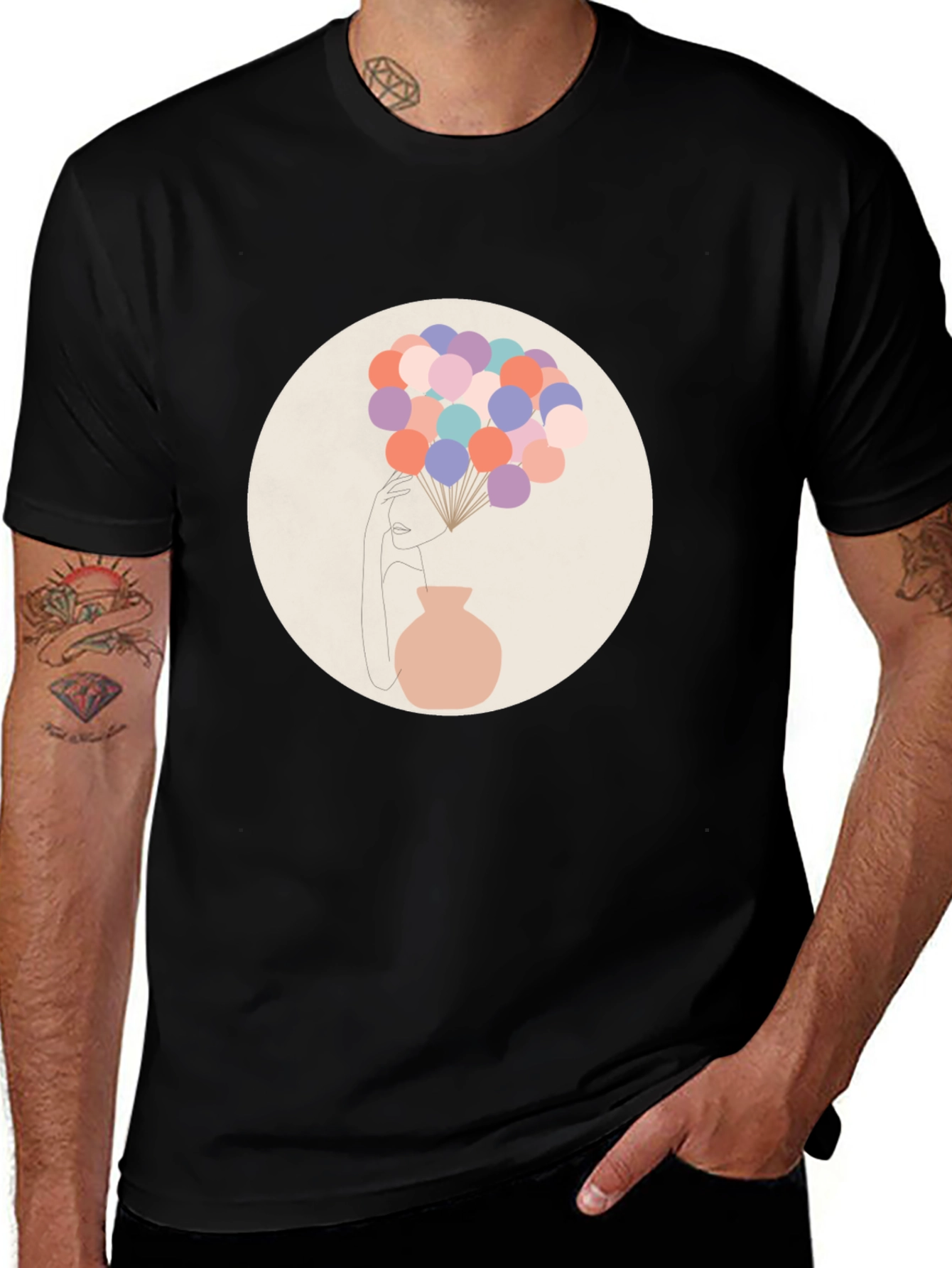 Abstract Art T-Shirt - Balloons and Vase Design