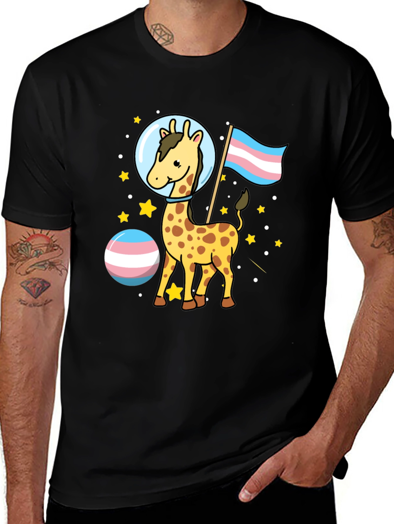 Variant 24 of Astronaut Giraffe Trans Pride T-Shirt