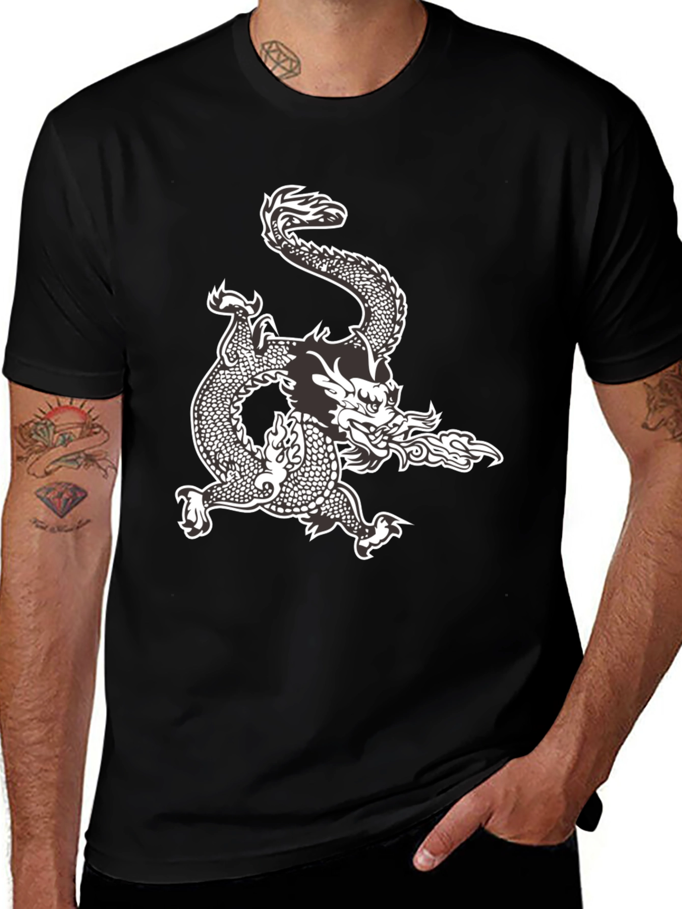 Variant 12 of Dragon Graphic Tee - Black Cotton Comfort