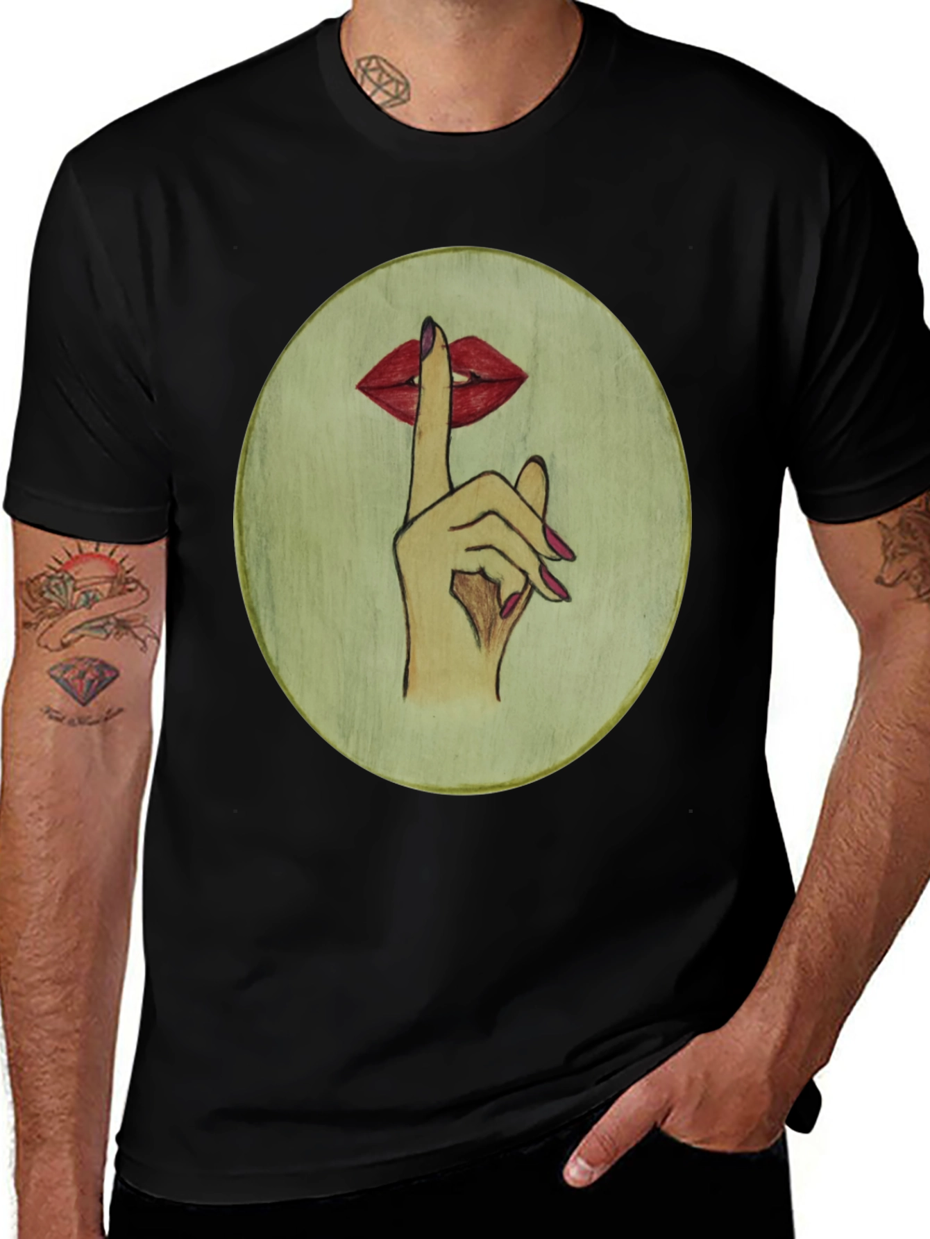 Variant 9 of Shhh! Graphic Tee - Finger on Lips Design