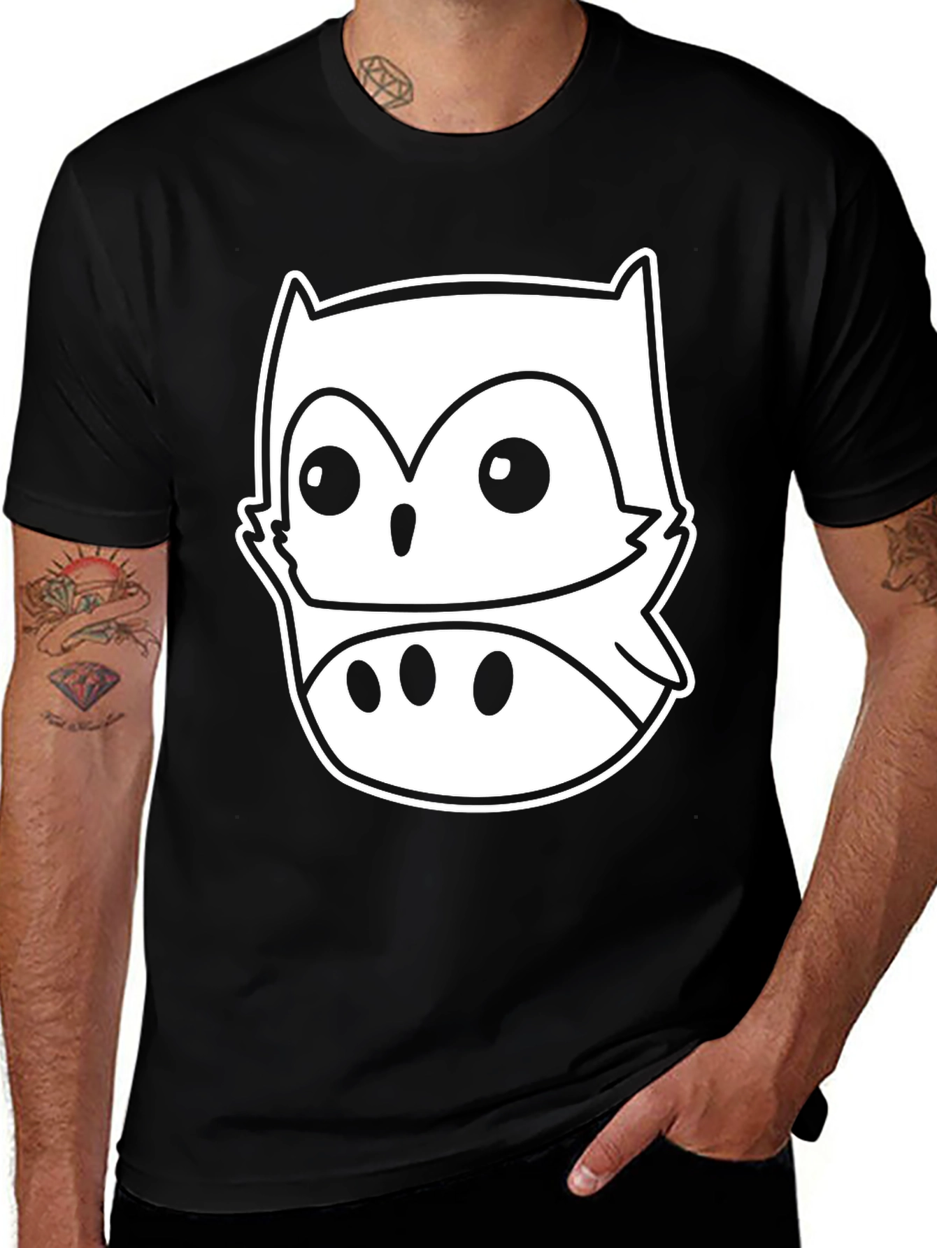 Variant 2 of Owl Graphic Black T-Shirt - Men's Short Sleeve Crew Neck Tee
