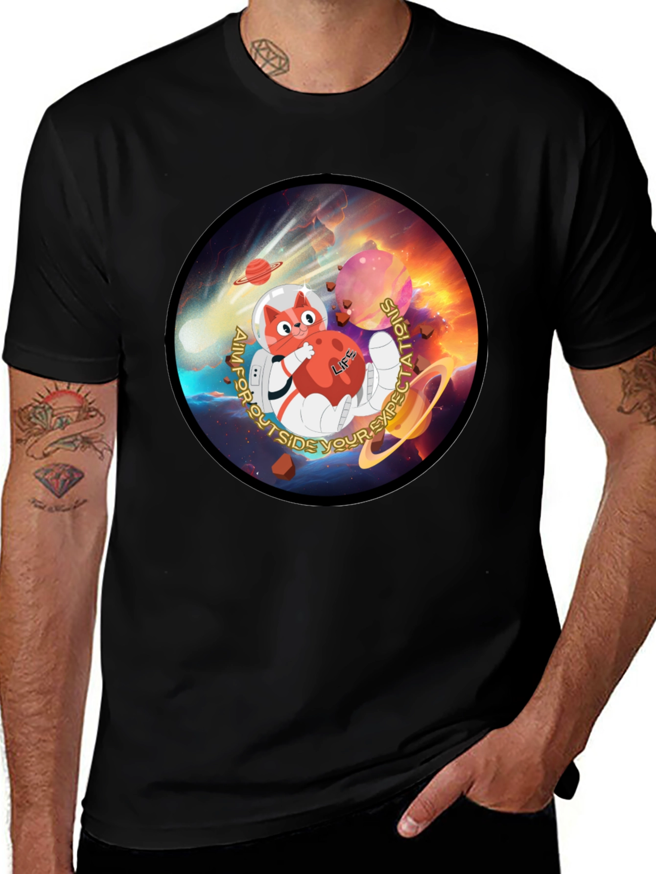 Variant 30 of Cosmic Cat Tee - Aim For Outside Your Expectations