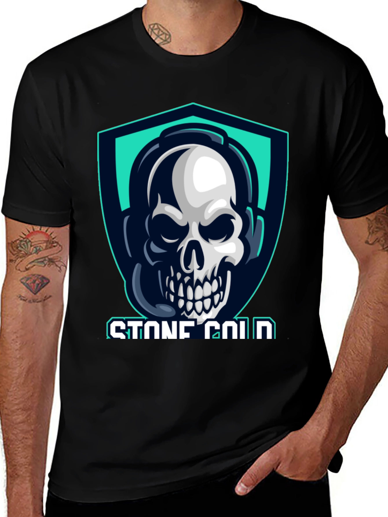 Stone Cold Gamer Skull Tee - Black Cotton T-Shirt
