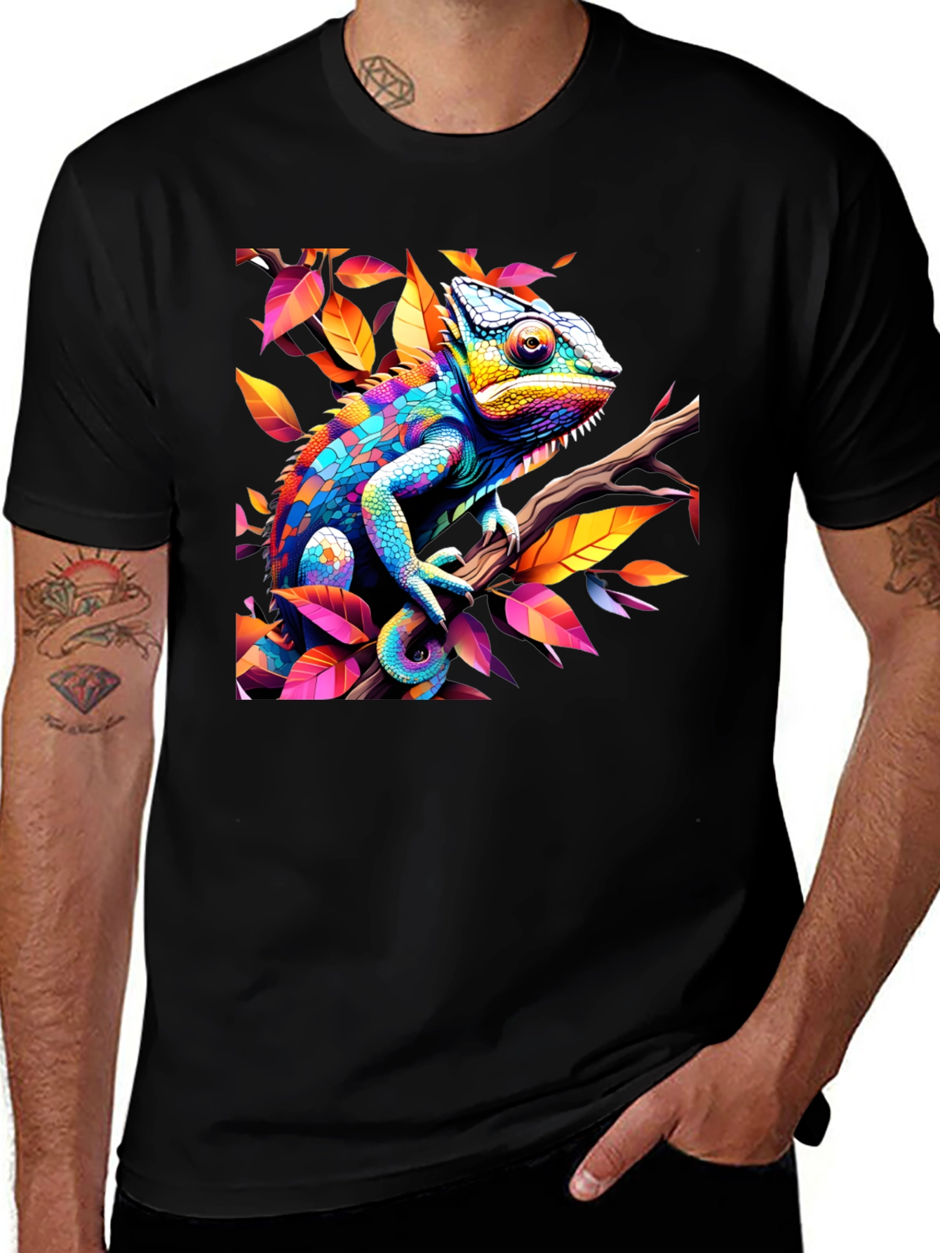 Variant 30 of Colorful Chameleon Graphic Tee - Vibrant Design