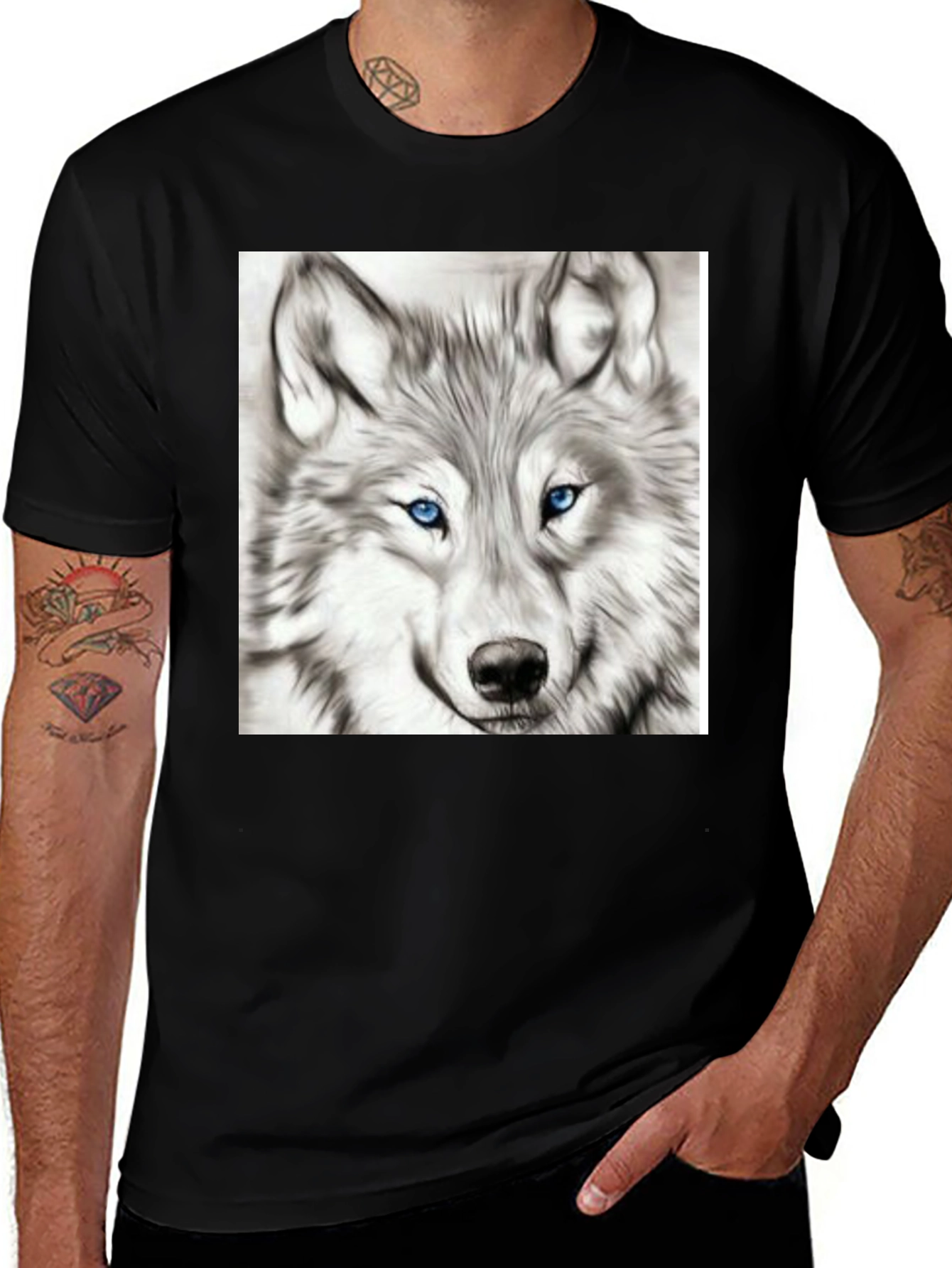 Variant 23 of Wolf Graphic Print Black T-Shirt