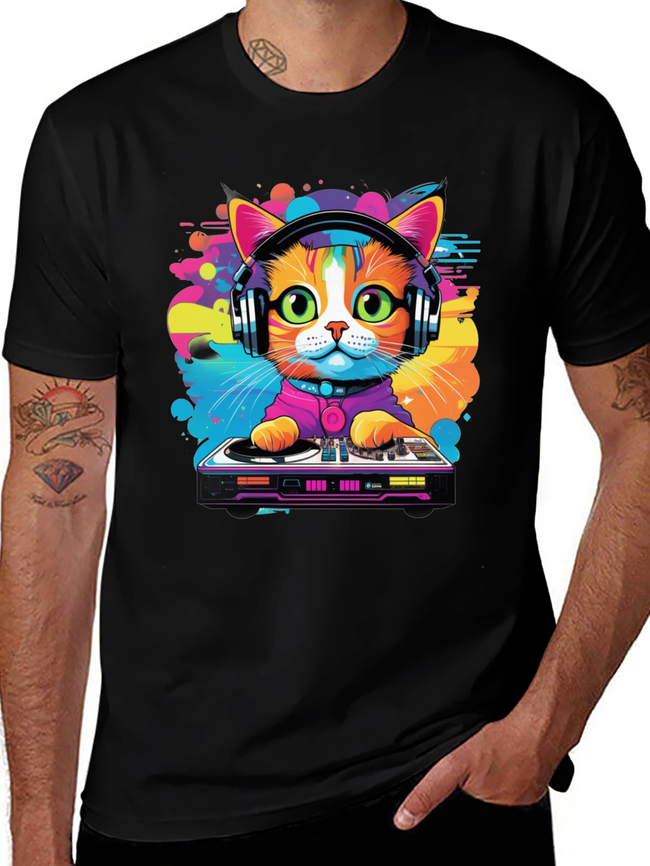 Variant 23 of DJ Cat Graphic Tee - Vibrant Music Lover T-Shirt