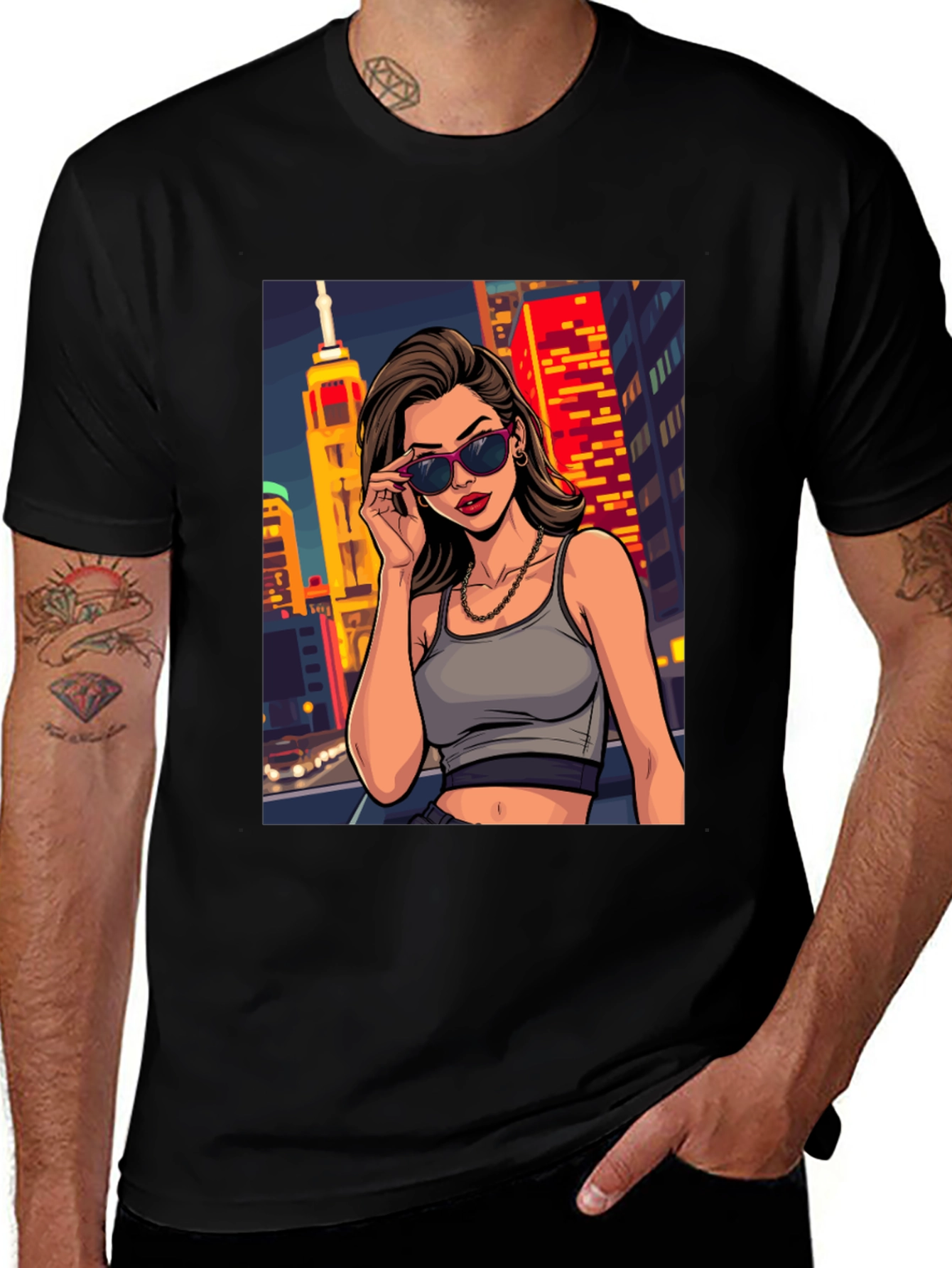Variant 17 of Urban Chic Graphic Tee - Cityscape Woman