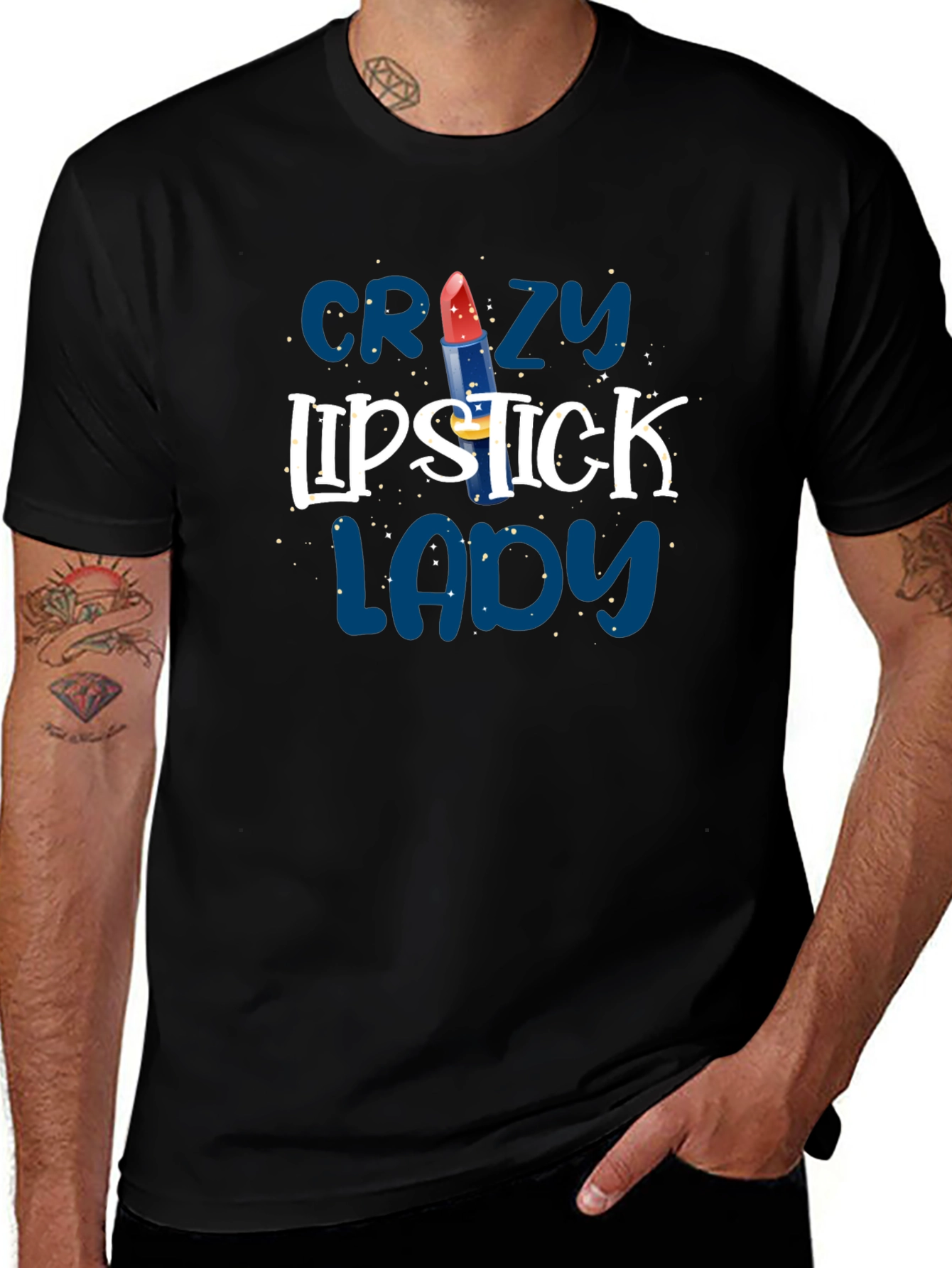Crazy Lipstick Lady Black T-Shirt - Fun Graphic Tee