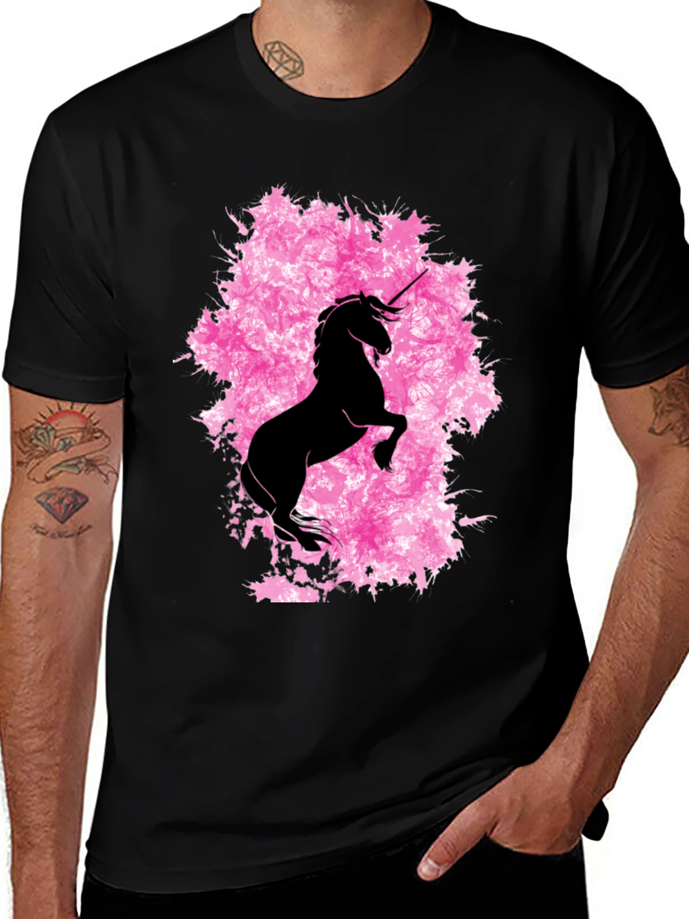 Variant 5 of Unicorn T-Shirt Black with Pink Graphic Print