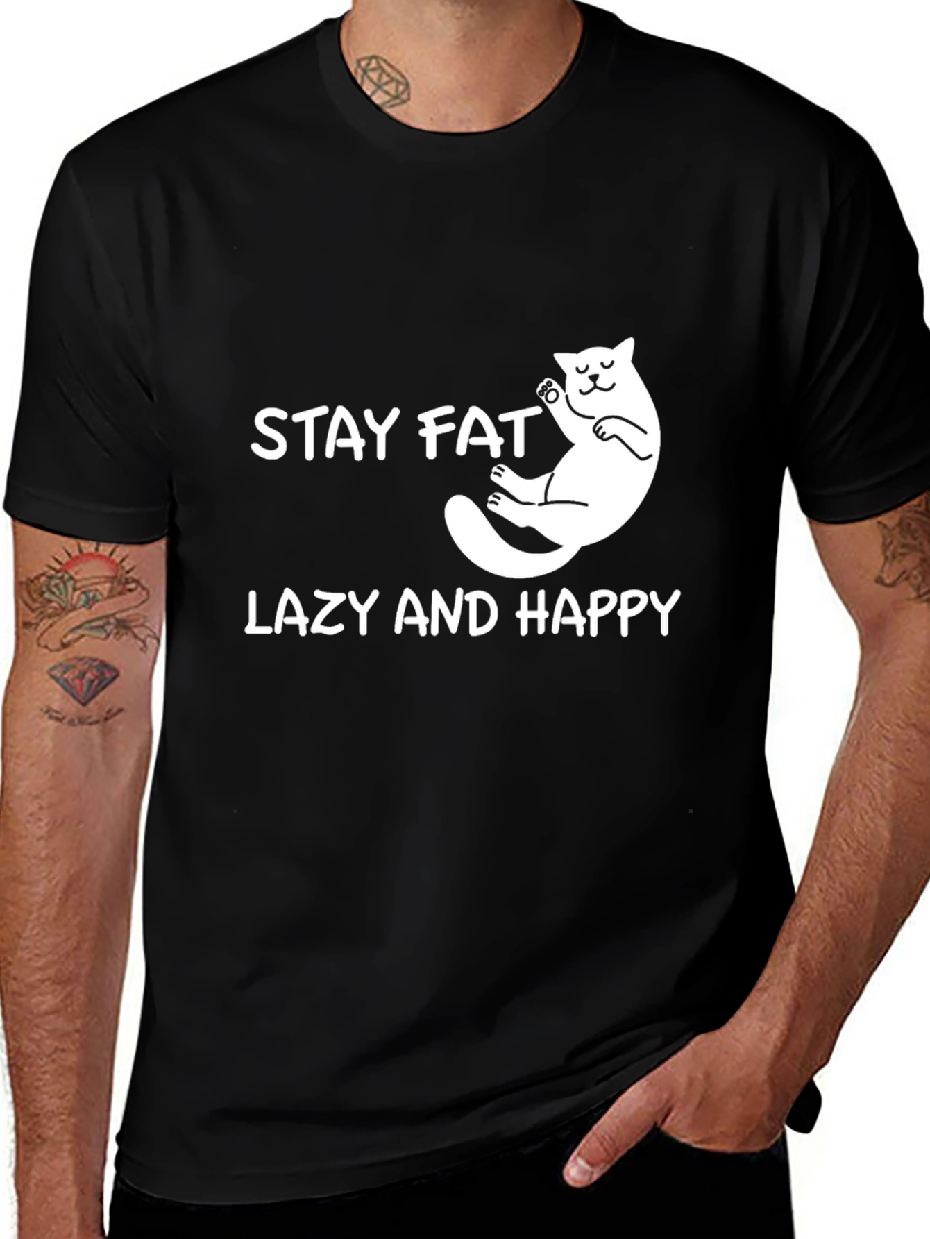 Variant 15 of Stay Fat Lazy Happy Cat T-Shirt