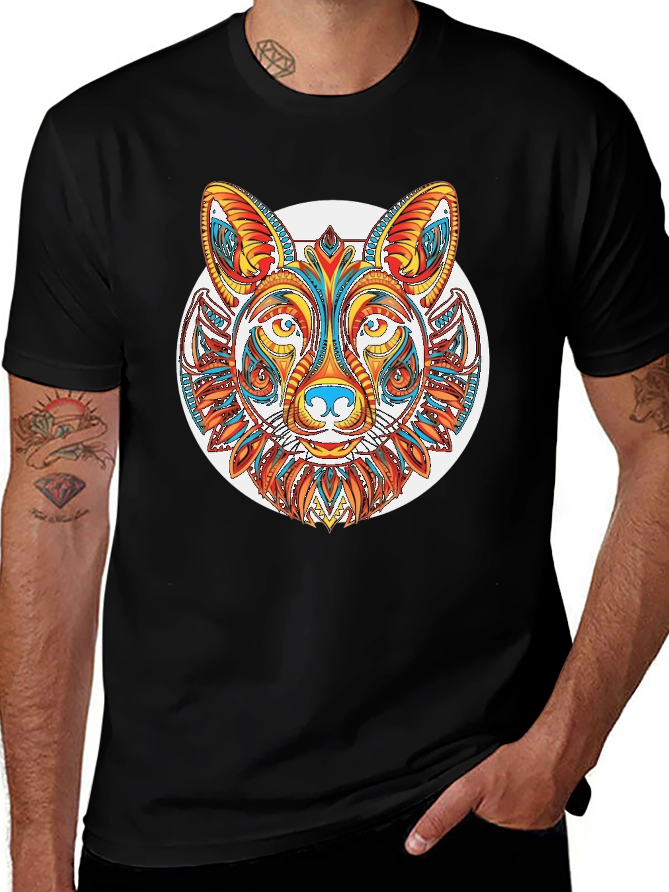 Variant 30 of Abstract Fox Graphic Tee - Men's Black T-Shirt