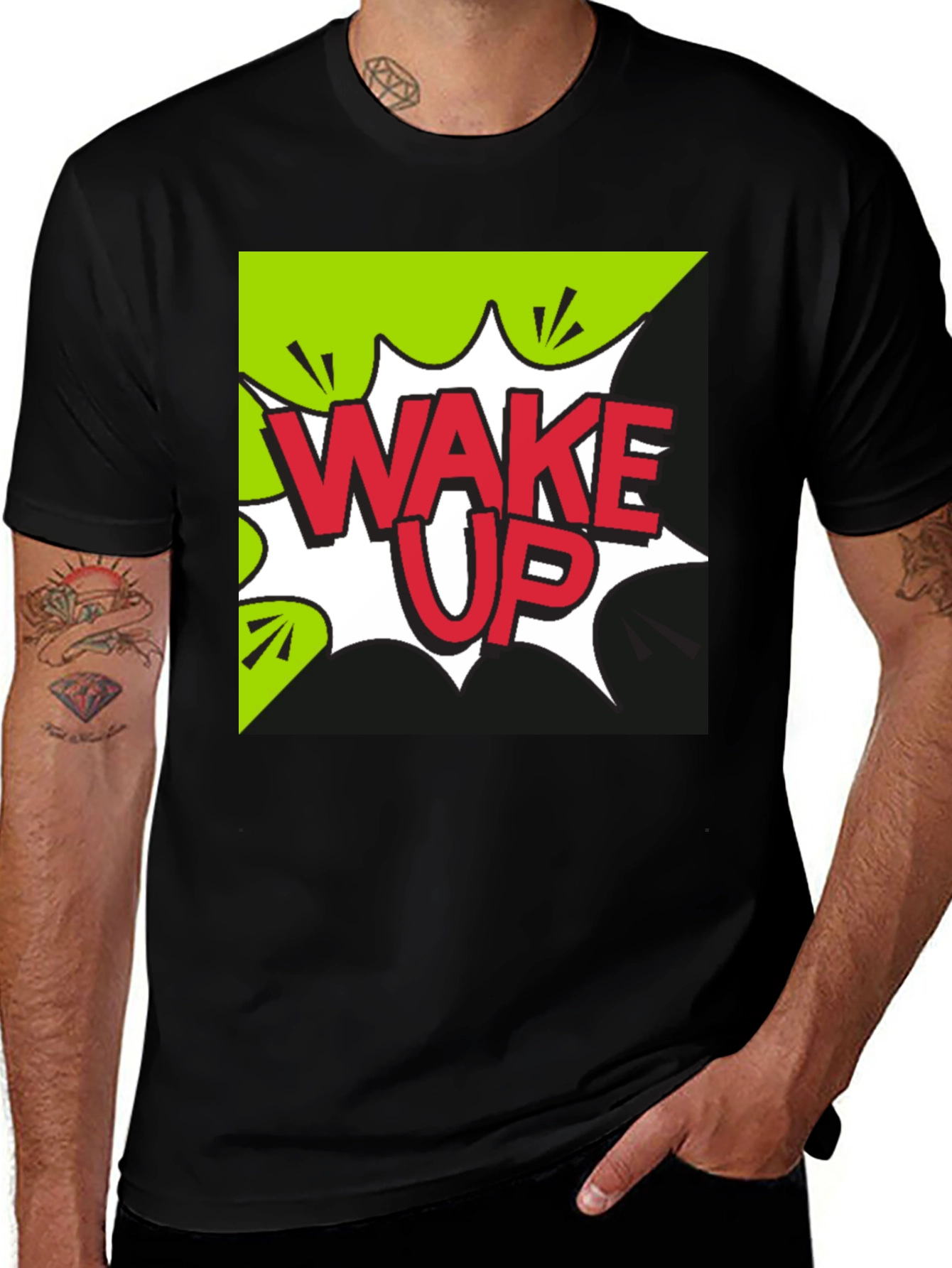 Variant 7 of Wake Up Graphic Tee - Black Cotton T-Shirt
