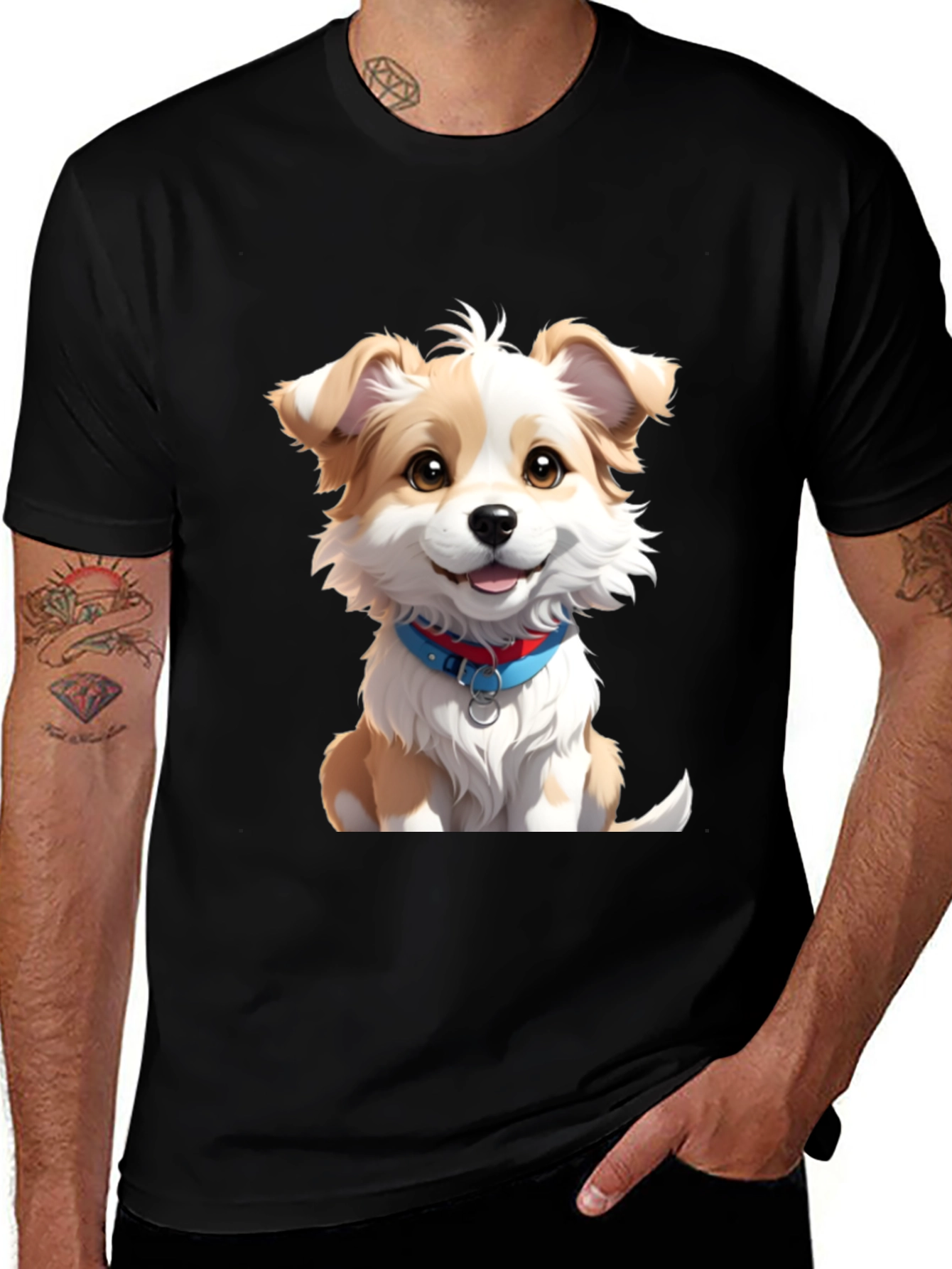Variant 2 of Cute Dog Graphic Tee - Black Cotton T-Shirt