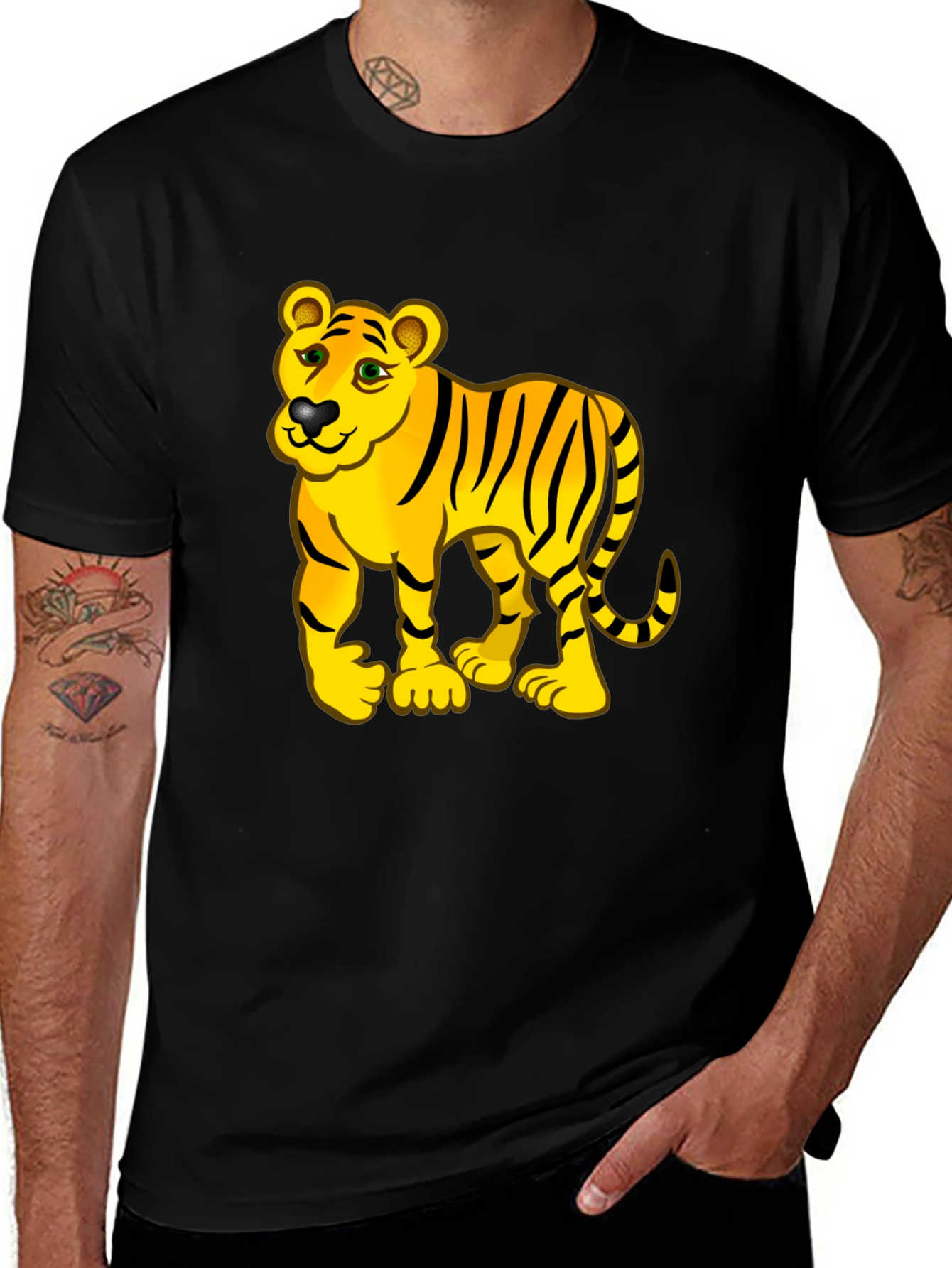Variant 18 of Cartoon Tiger Graphic Black Tee Shirt