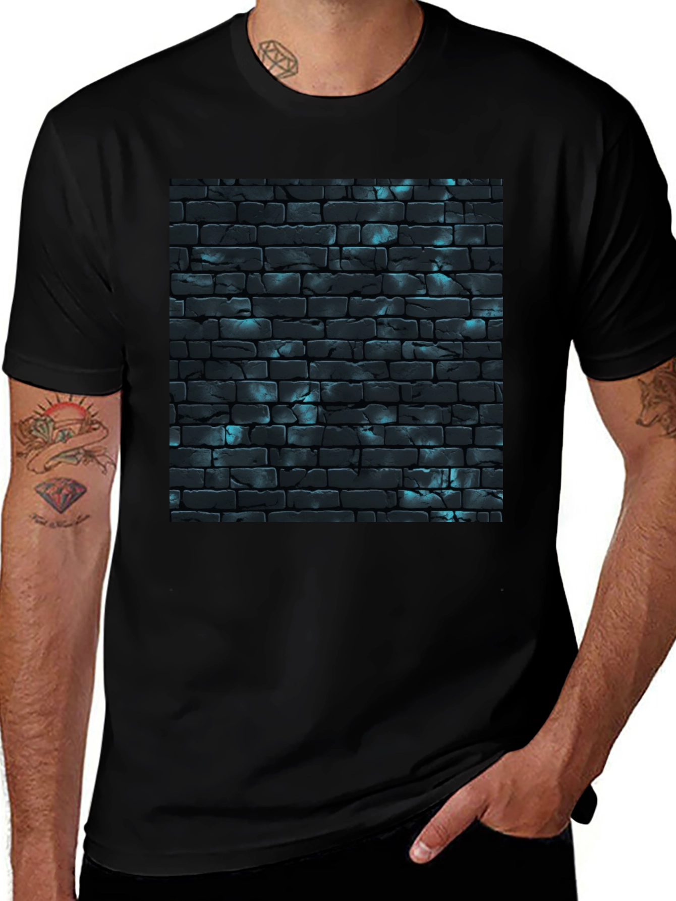 Variant 10 of Cool Brick Wall Pattern Black T-Shirt