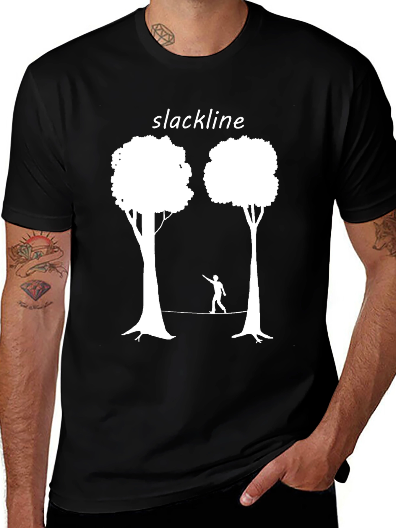 Variant 4 of Slackline Trees Graphic Tee - Black Cotton T-Shirt
