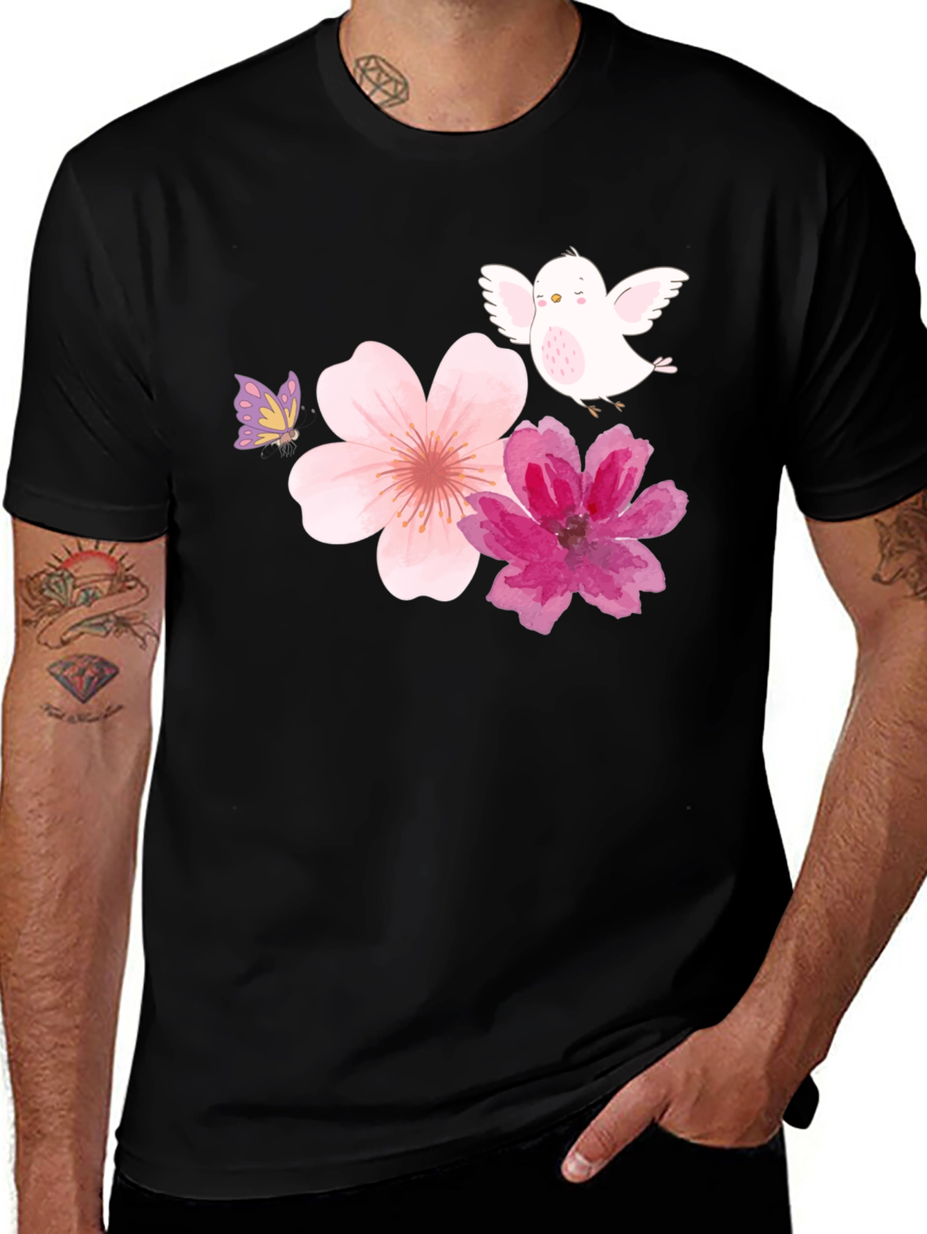 Variant 17 of Floral Bird Graphic Tee - Stylish Casual Top