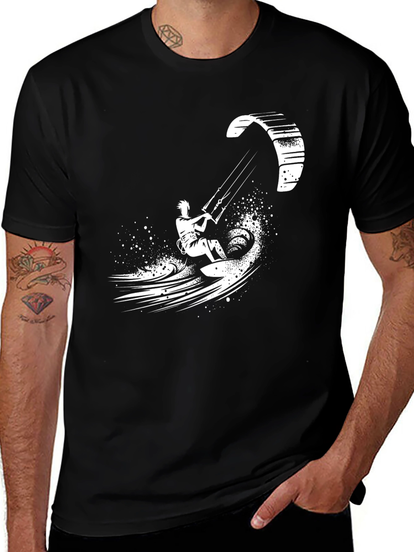 Variant 24 of Kitesurfing Graphic Tee - Black Cotton T-Shirt