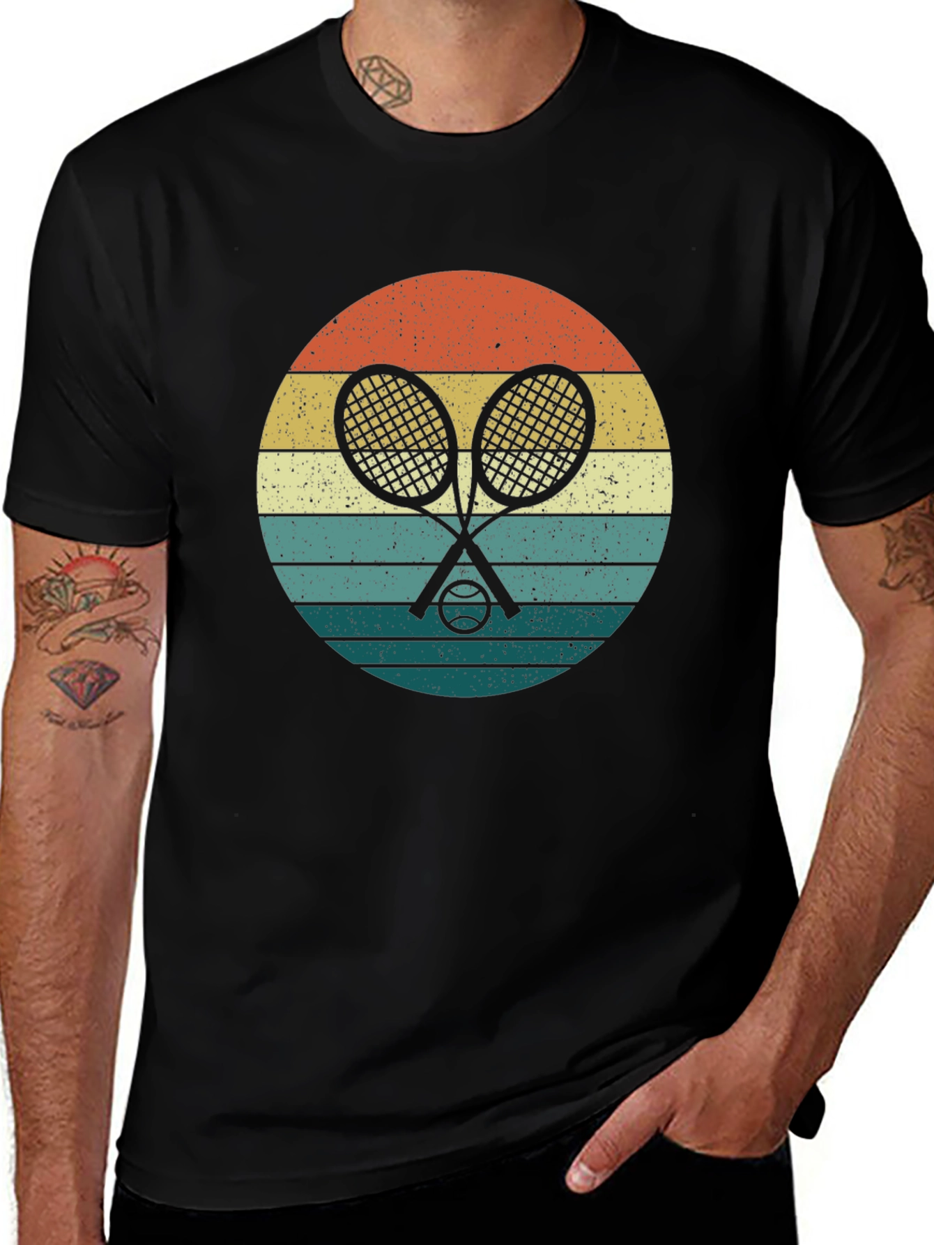 Variant 5 of Retro Tennis Rackets & Ball Graphic T-Shirt