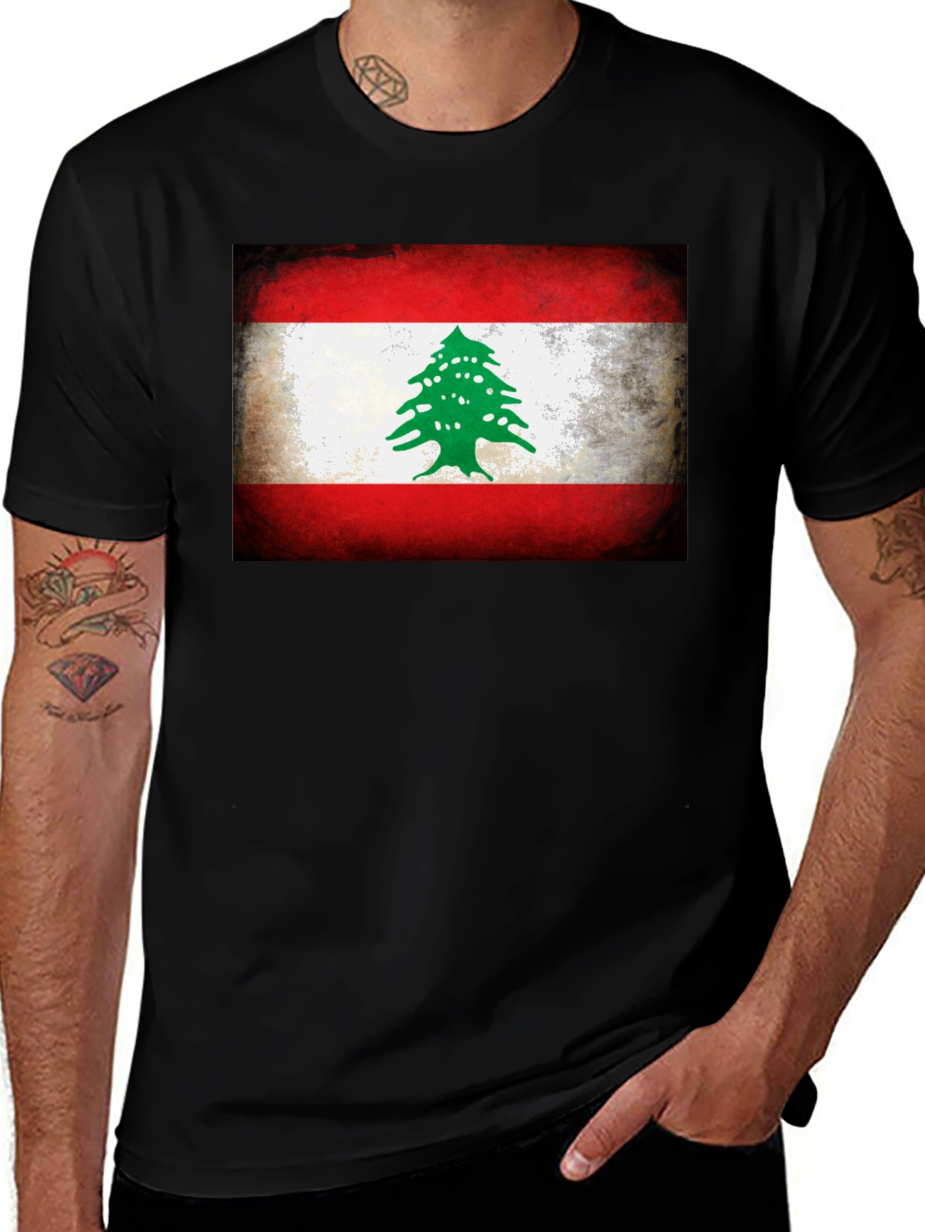 Variant 21 of Lebanon Flag T-Shirt - Distressed Graphic Tee