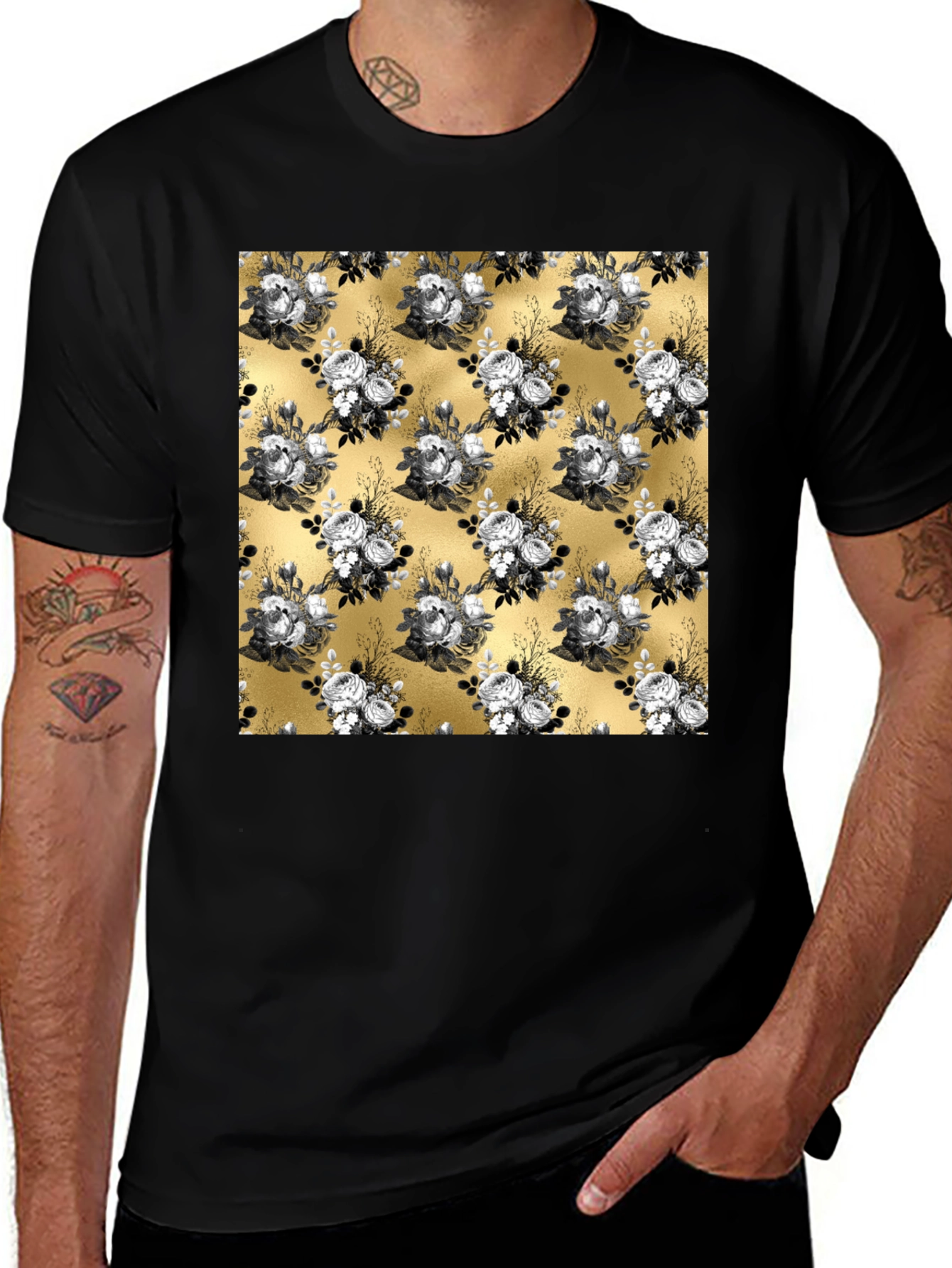 Variant 16 of Floral Pattern T-Shirt - Black
