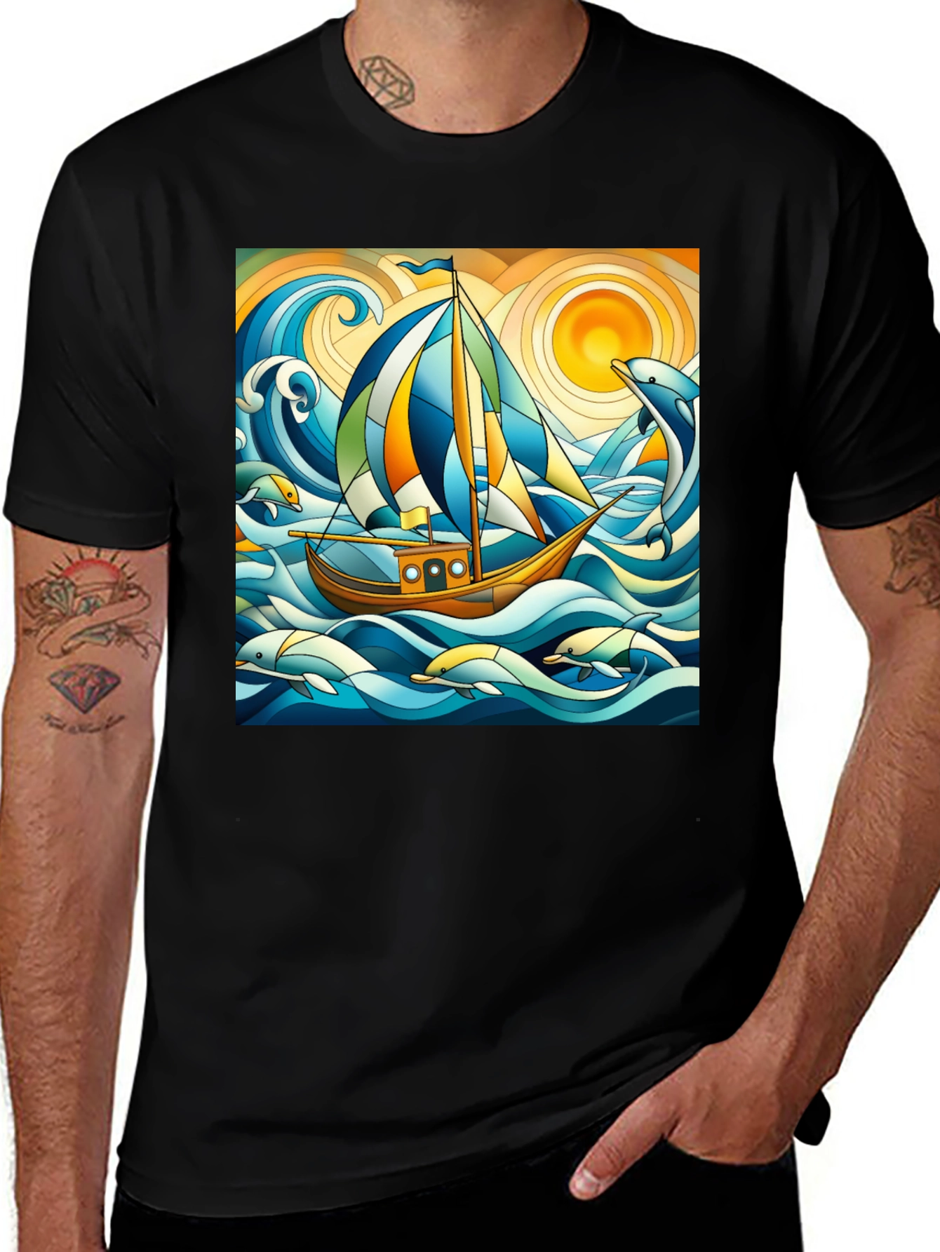 Variant 21 of Sailboat & Dolphins Graphic Tee