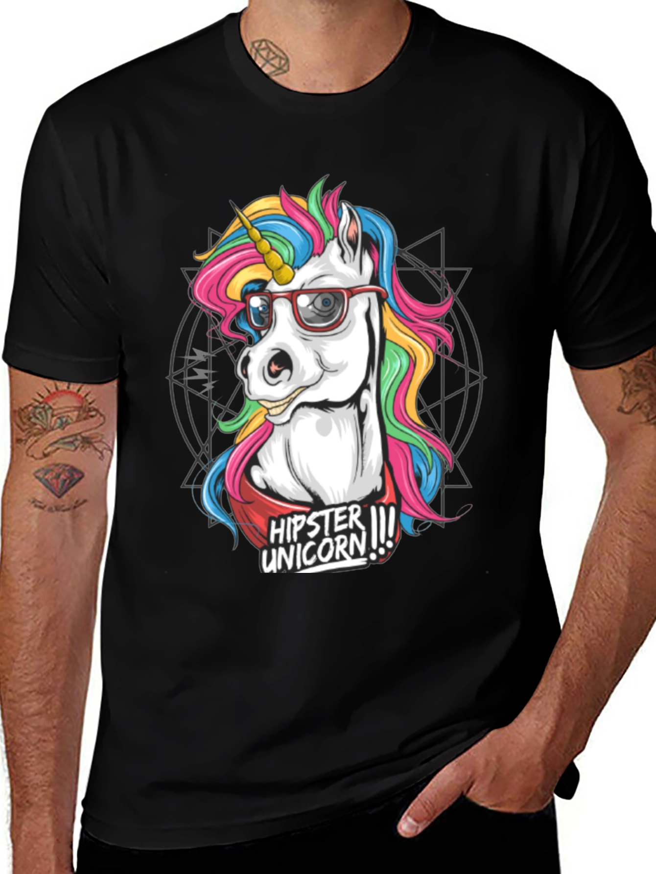Variant 5 of Hipster Unicorn Graphic T-Shirt - Black
