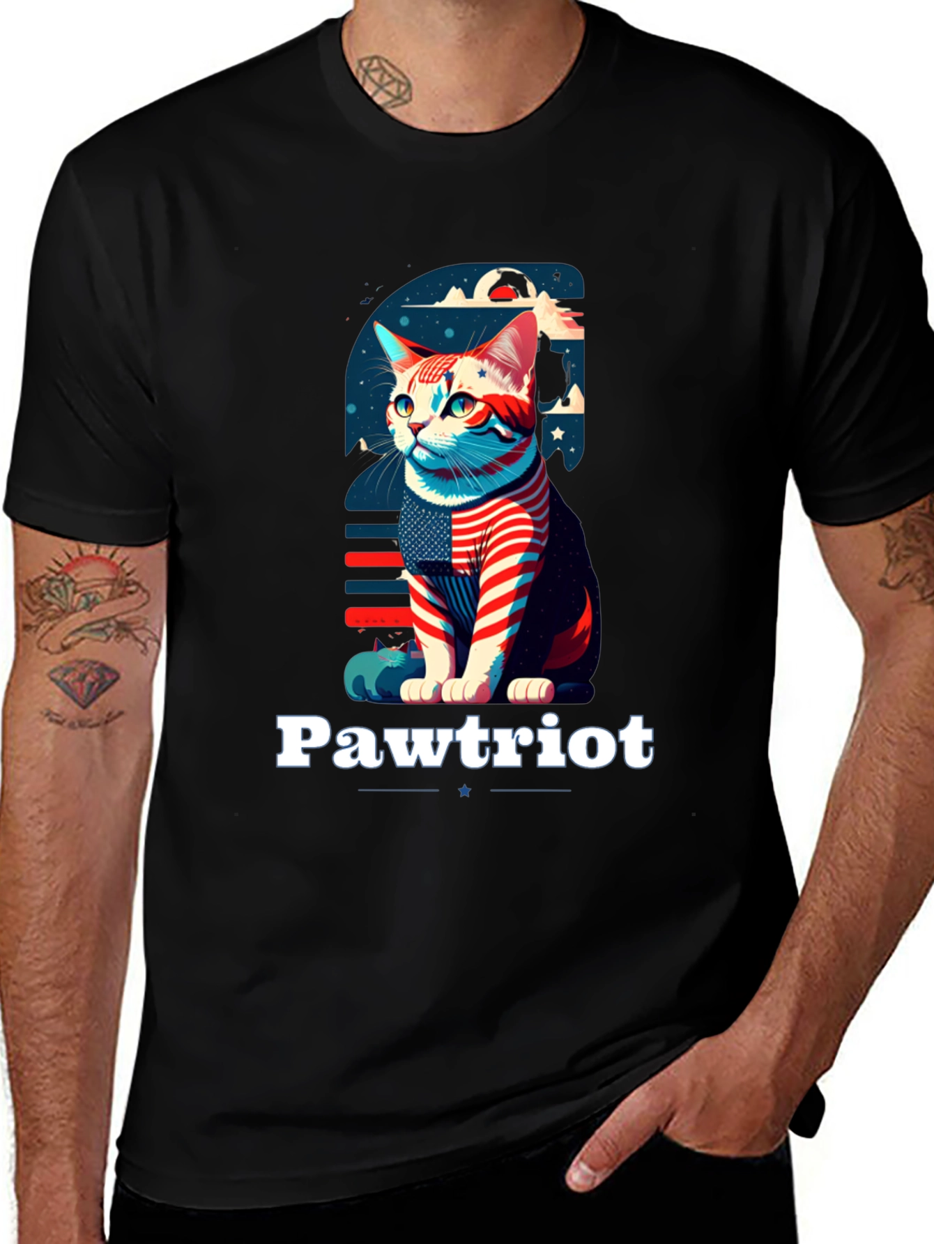Variant 11 of Pawtriot Cat T-Shirt - Patriotic Feline Tee