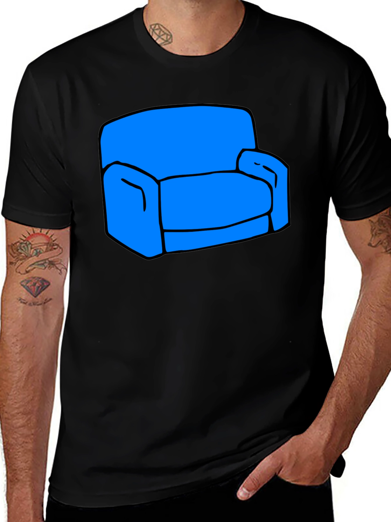 Variant 12 of Novelty Couch Graphic T-Shirt - Black Cotton Tee