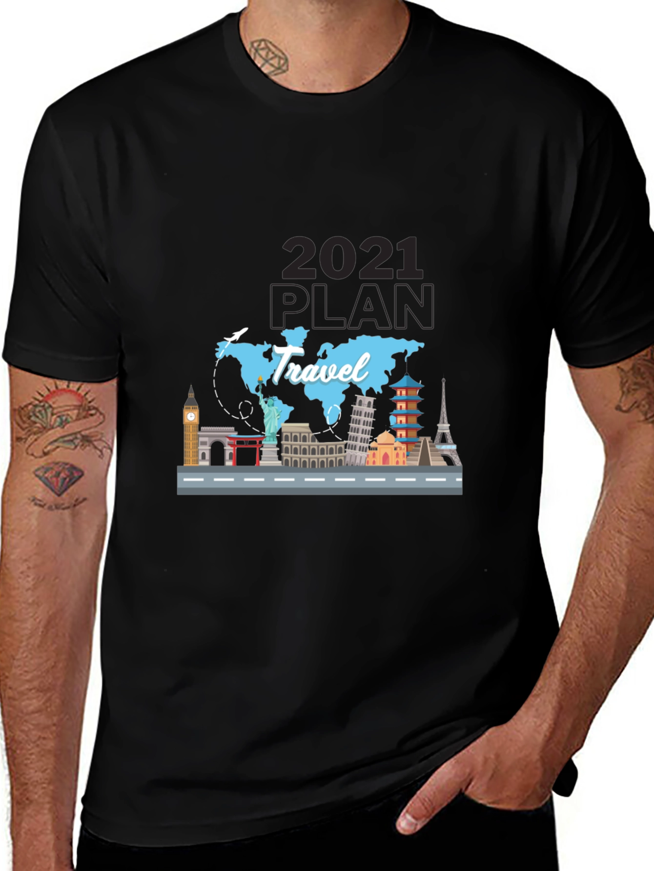 Travel 2021 Plan T-Shirt - World Landmark Tee