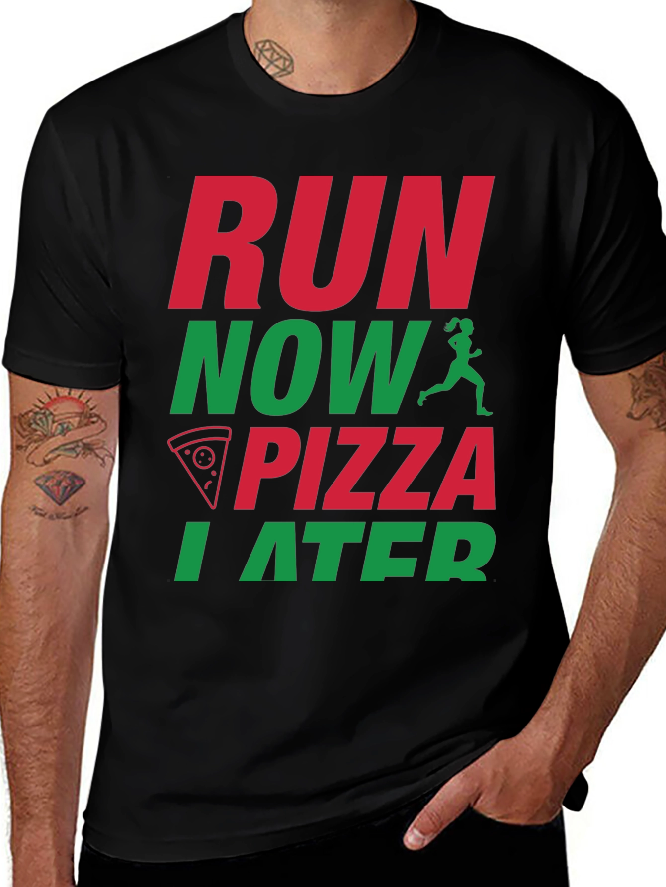 Variant 24 of Run Now Pizza Later Graphic T-Shirt