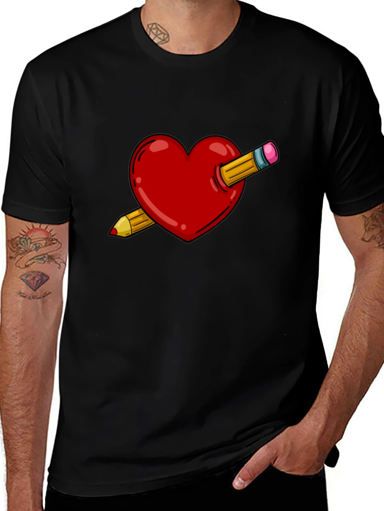 Variant 11 of Heart & Pencil Graphic Tee - Black Cotton