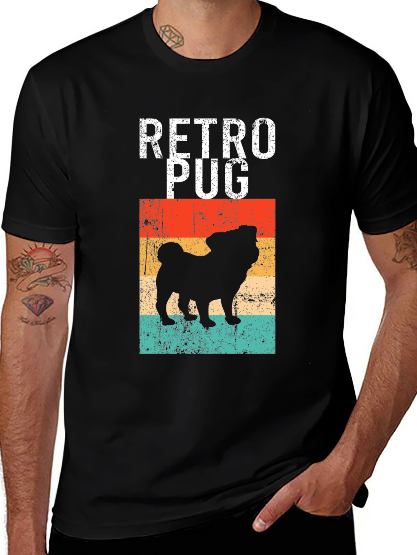 Variant 16 of Retro Pug Graphic Tee - Black Cotton T-Shirt